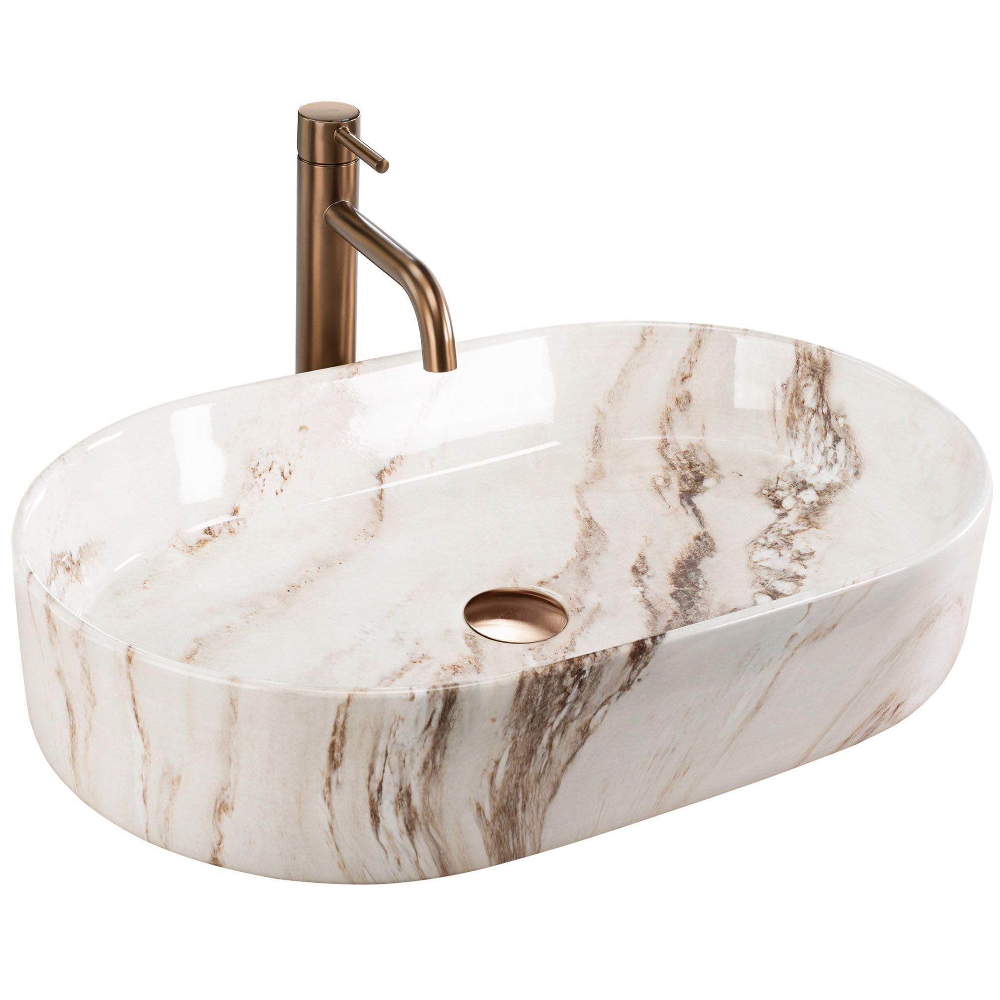 Rea Nadia 60 Countertop Washbasin Brown Bathroom Sink 60 x 38 x 13 cm Ceramic (Imitation Stone)