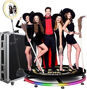 360 Photo Booth with Flight Case 100CM /39.4", HARZHI 360 Photo Booth Machine for Parties,Software Remote Control Automatic Spin Ring Light Selfie Holder Accessories for 5 People to Stand on