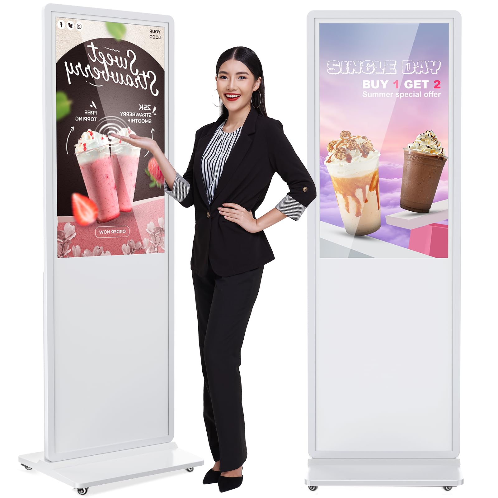 43 inch Indoor Digital Signage Touchscreen IPS Floor Standing Digital Kiosks Interactive Displays with WiFi HDMI/USB Input Auto AD Player, Android OS White