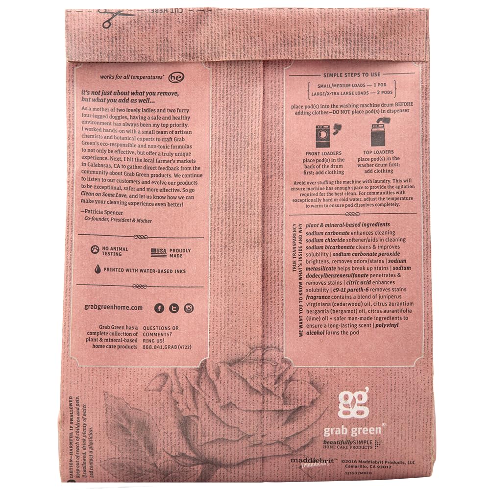 Grab Green Stoneworks Detergente natural para lavandería, cápsulas en polvo, pétalos de rosa, 50 cargas
