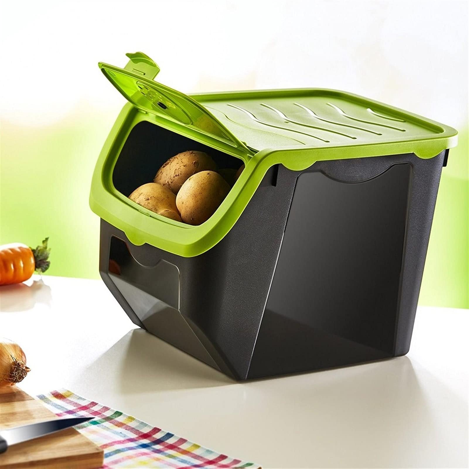 Stoccaggio scatola di stoccaggio cipolla aglio cibo contenitore cucina immagazzinaggio in plastica vegatable mantenere fresco (Color : Green)