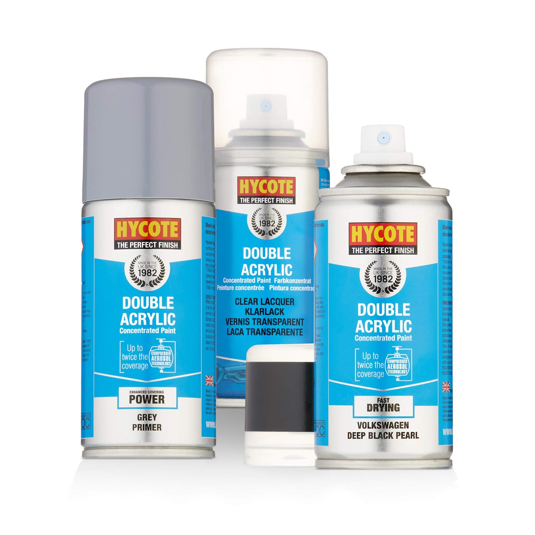 Motor World Black Hycote Vw Deep Pearlescent Paint + Grey Primer & Lacquer Kit 150Ml