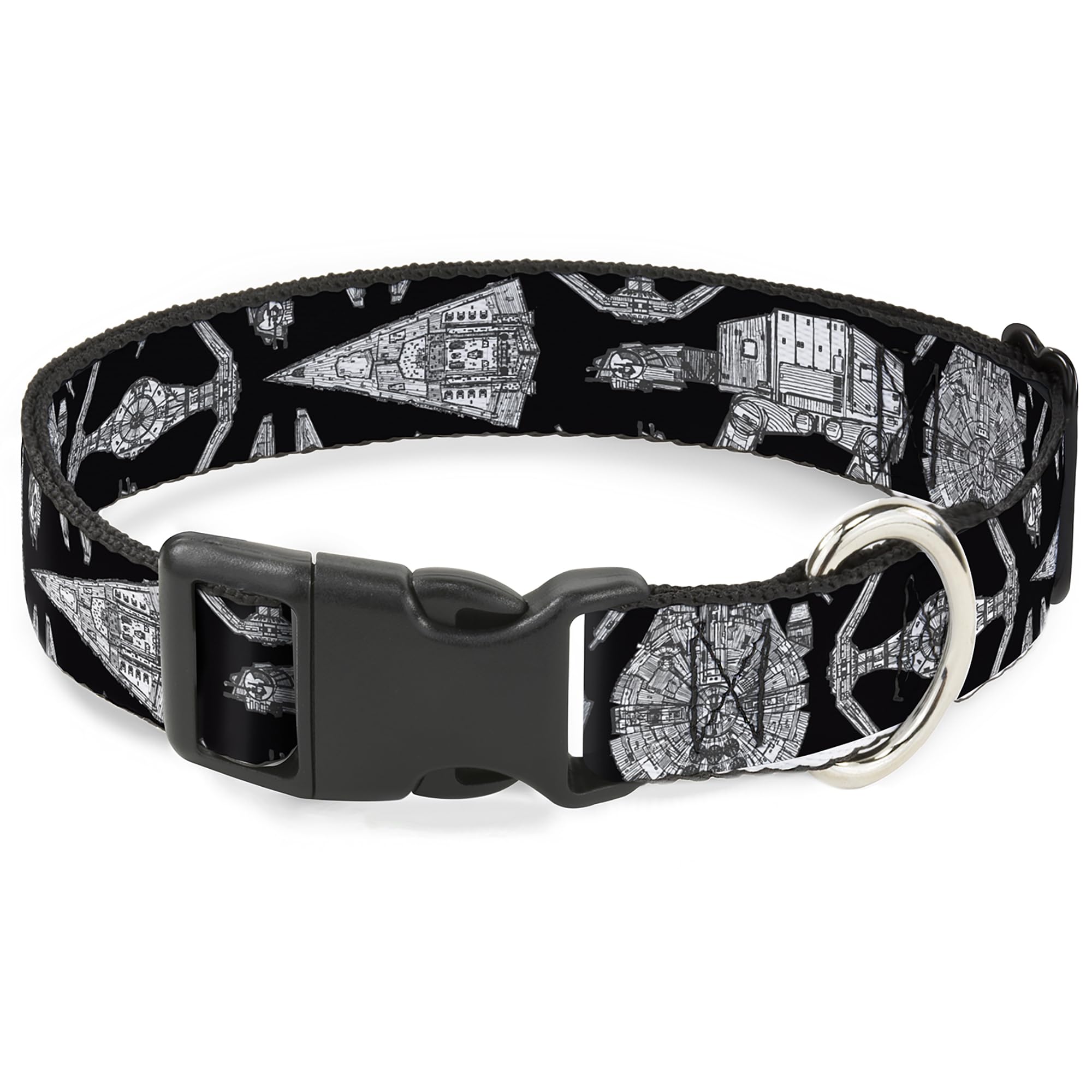 Star Wars Pet Collar, Dog Collar Plastic Buckle, Star Wars Ships and Vehicles Black Grays, 9.5 to 14.5 Inches 0.5 Inch Wide