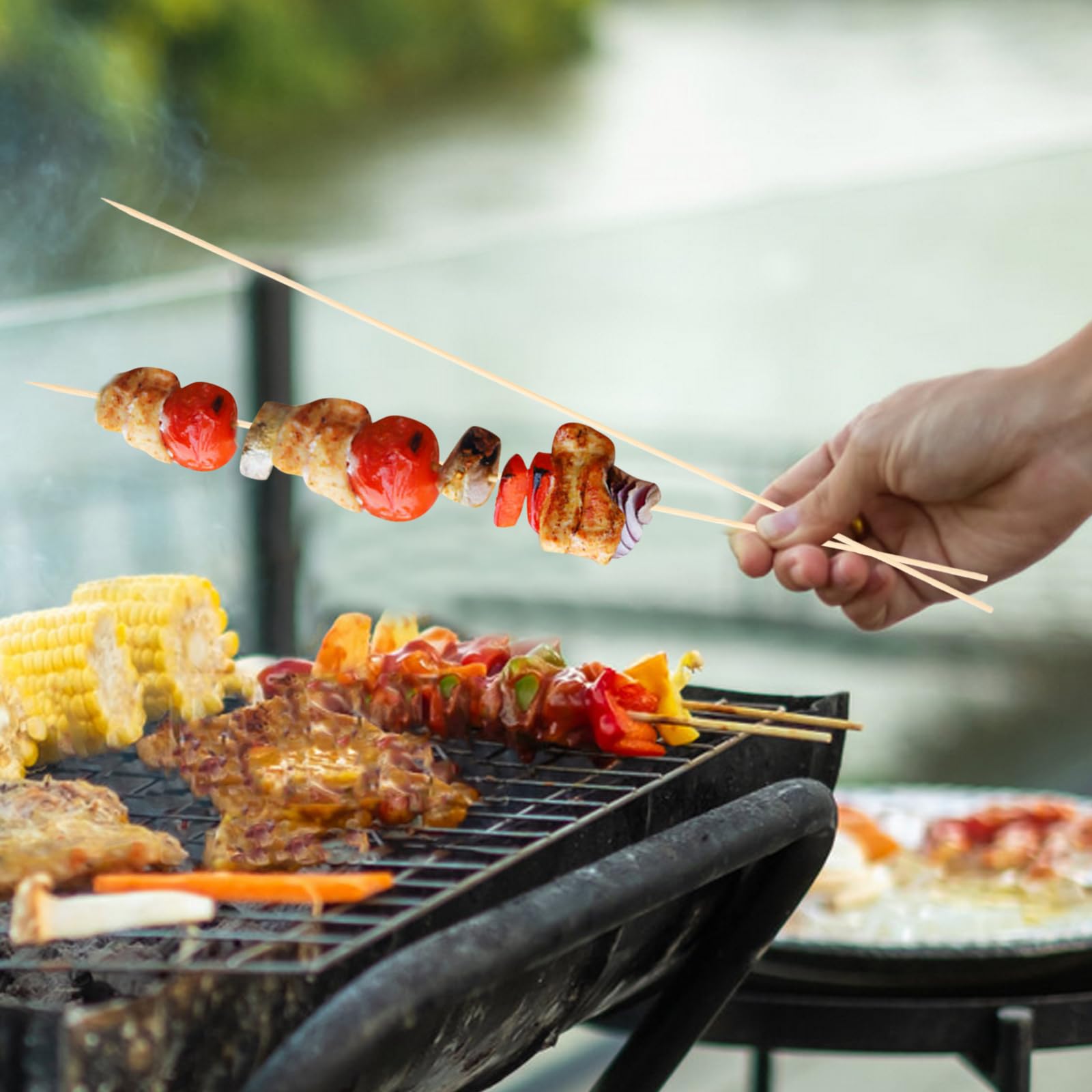 Spiedini in bambù naturale, 50,8 cm, bastoncini di bambù per arrostire marshmallow, spiedini per spiedini per barbecue, kabob, barbecue, marshmallow, paletti per piante