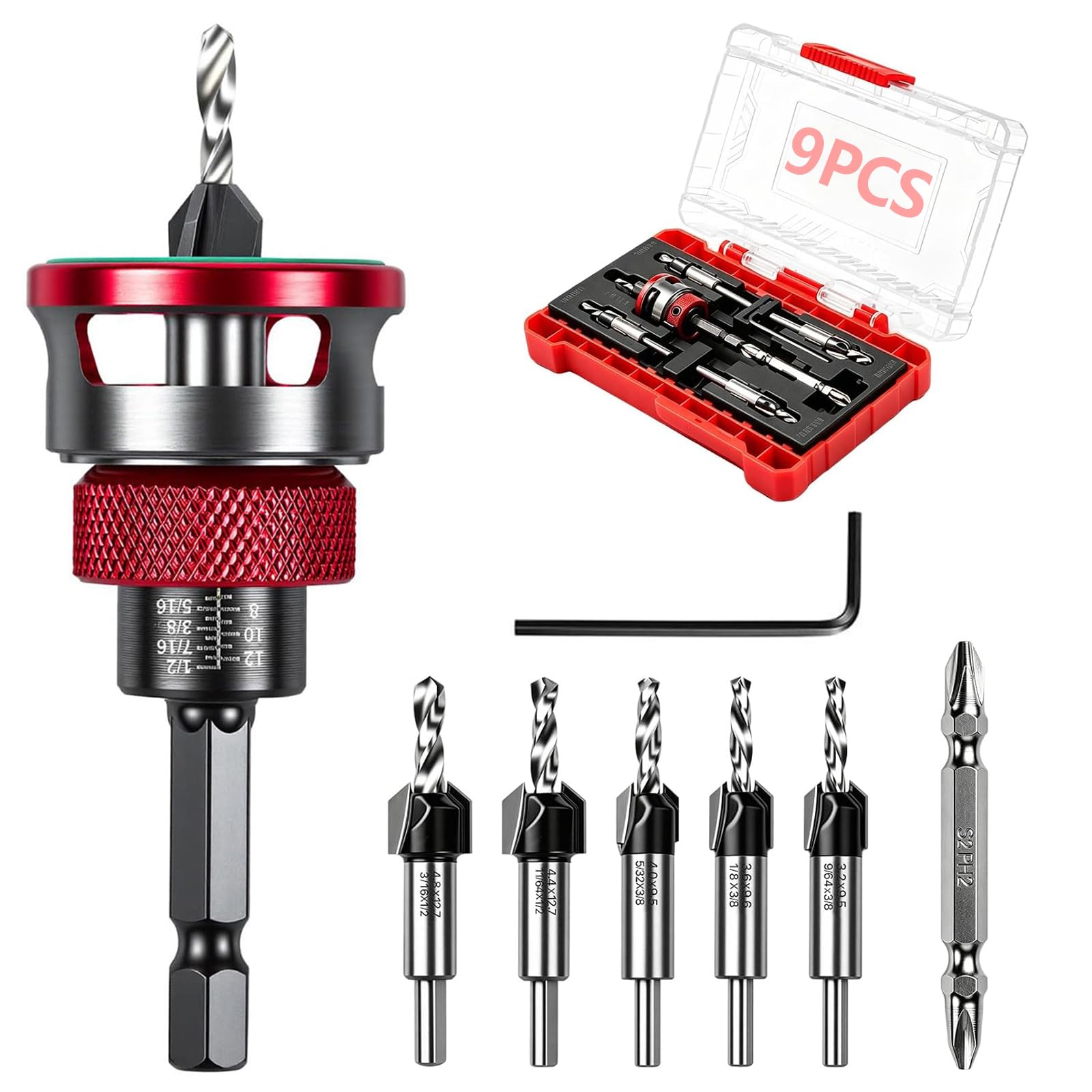 Countersink Drill Bit Set - 9 Piece DIY Woodworking -1 Countersink Drill Bit Set - 9 Piece DIY Woodworking -1