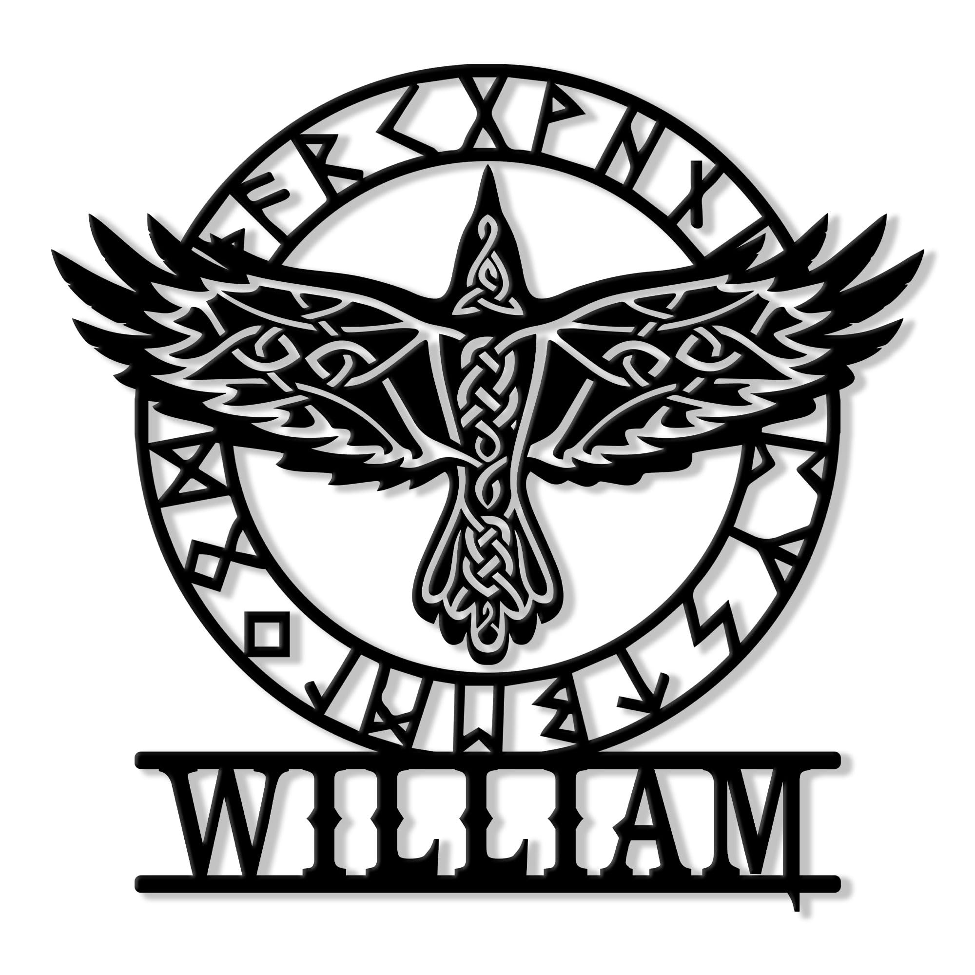 Personalized Norse Viking Metal Sign, Raven of Odin Hanging Sign Outdoor Porch Welcome, Custom Name Wall Fence Yard Patio Home Office Decor Historical