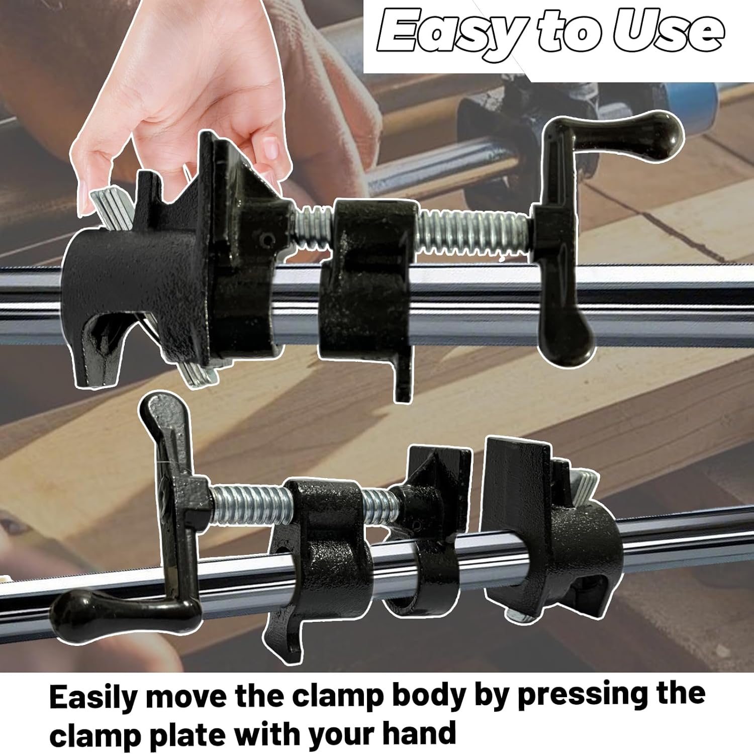 HENBOW 3/4" Pipe Clamp,Wood Gluing Pipe Clamp Set,Heavy Duty Cast Professional Pipe Clamps Tools,Cast Iron Wood Clamps Quick Release for Woodworking Improvement and Diy Projects(2Pack-Black)
