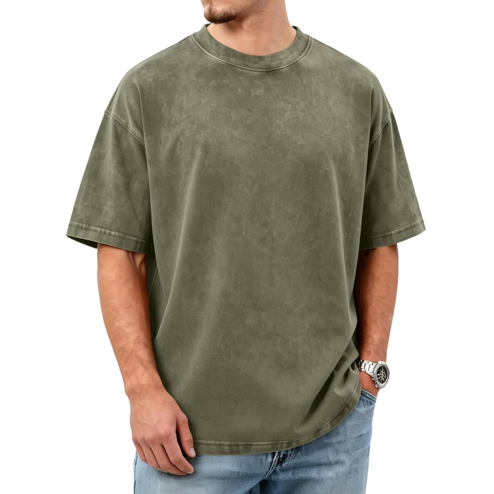 T-Shirts for Man Short Sleeve Retro Washed Solid Gym Tshirts Casual Lightweight Streetwear Exercise Summer Tee Tops