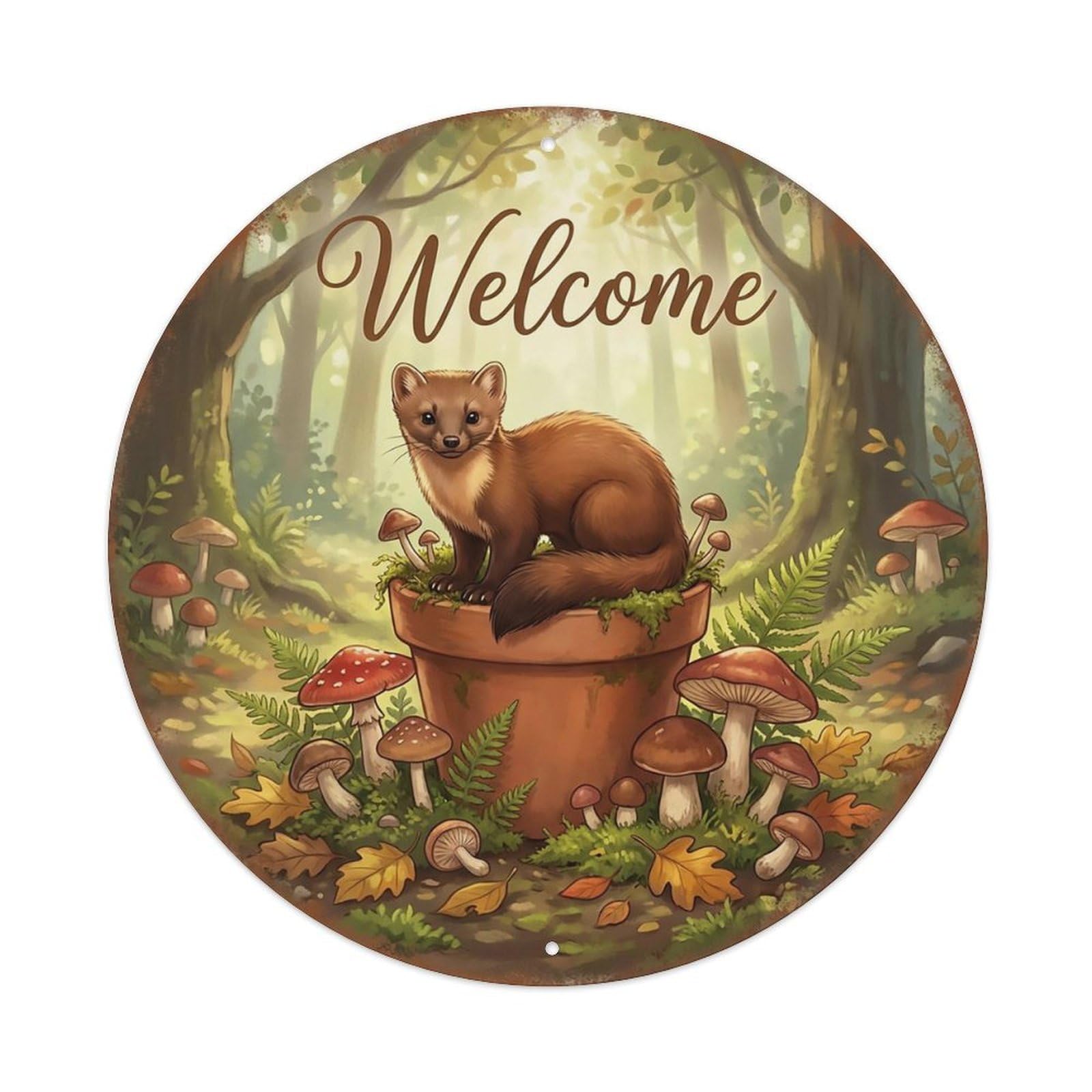 Welcome Marten Forest Mushrooms Metal Tin Sign