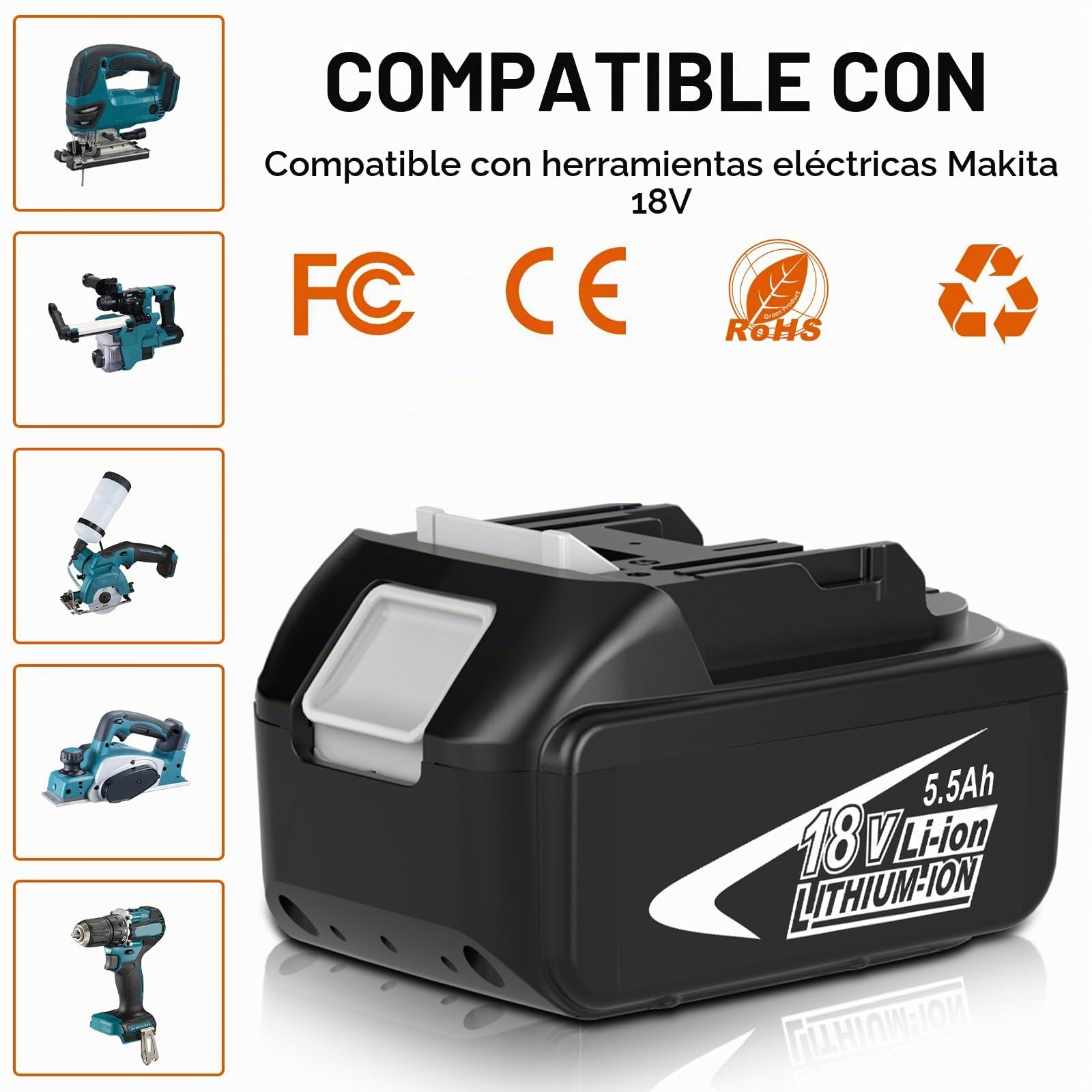 2 Piezas BL1860B Recambio para Makita 18 V 5,5 Ah Batería Compatible para Makita Batería BL1860B BL1850B BL1840B BL1830B BL1820 BL1835 BL1845 194205-3 194309-1 LXT-400 (Gris)