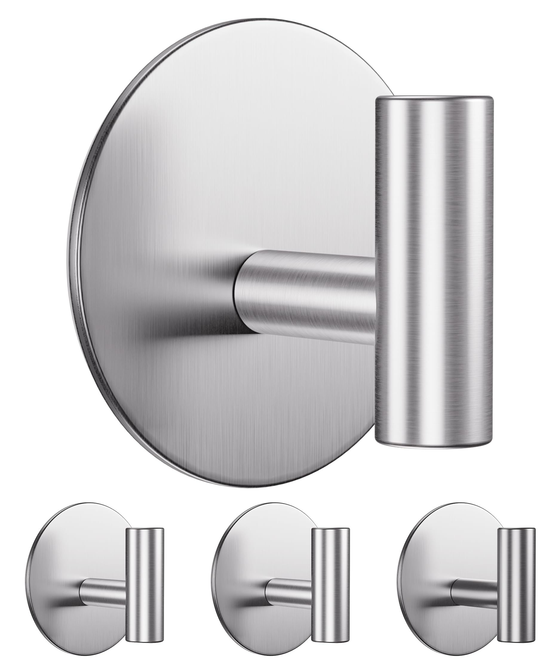 Aikzik Large Self Adhesive Hooks - 26lb Max, Heavy Duty Stainless Steel Sticky Hooks, Strong Hooks for Hanging for Towel, Coat, Robe, Key, Stick on Bathroom, Kitchen, Door and Wall - Silver(4 Pack)