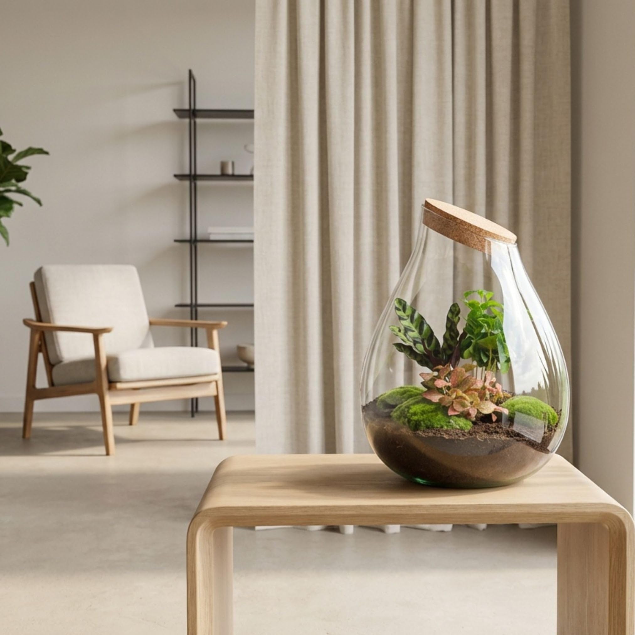 urbanjngl - Drop XXL Rotes Pflanzen Terrarium mit Kork - DIY Kit für EIN nachhaltiges Ecosystem - Ø 34 cm, Höhe 43 cm