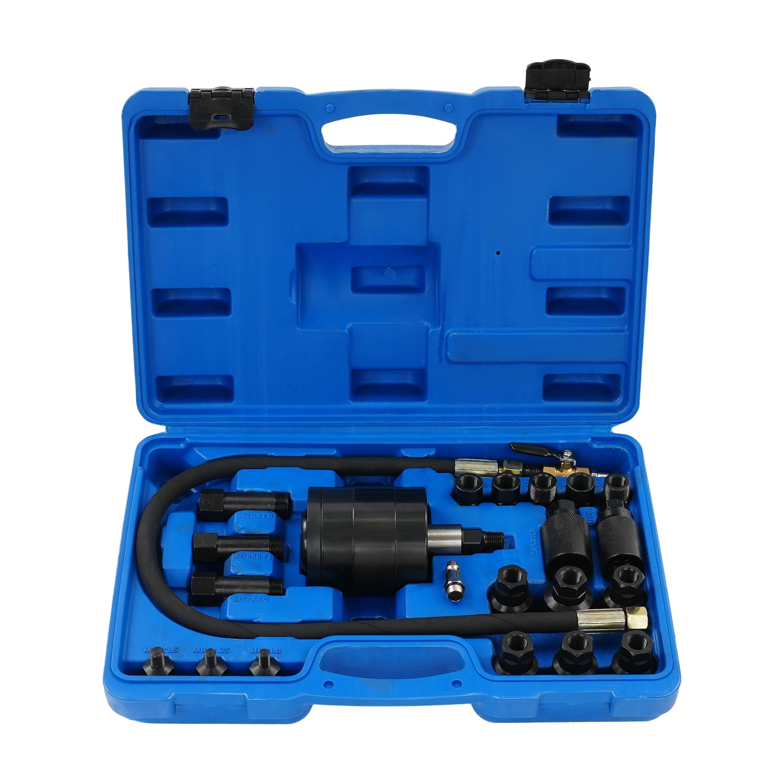 Extractor de inyectores diésel de 23 piezas, extractor de inyectores neumáticos, herramienta extractora de inyectores de acero con 19 adaptadores de diferentes especificaciones (23 piezas)