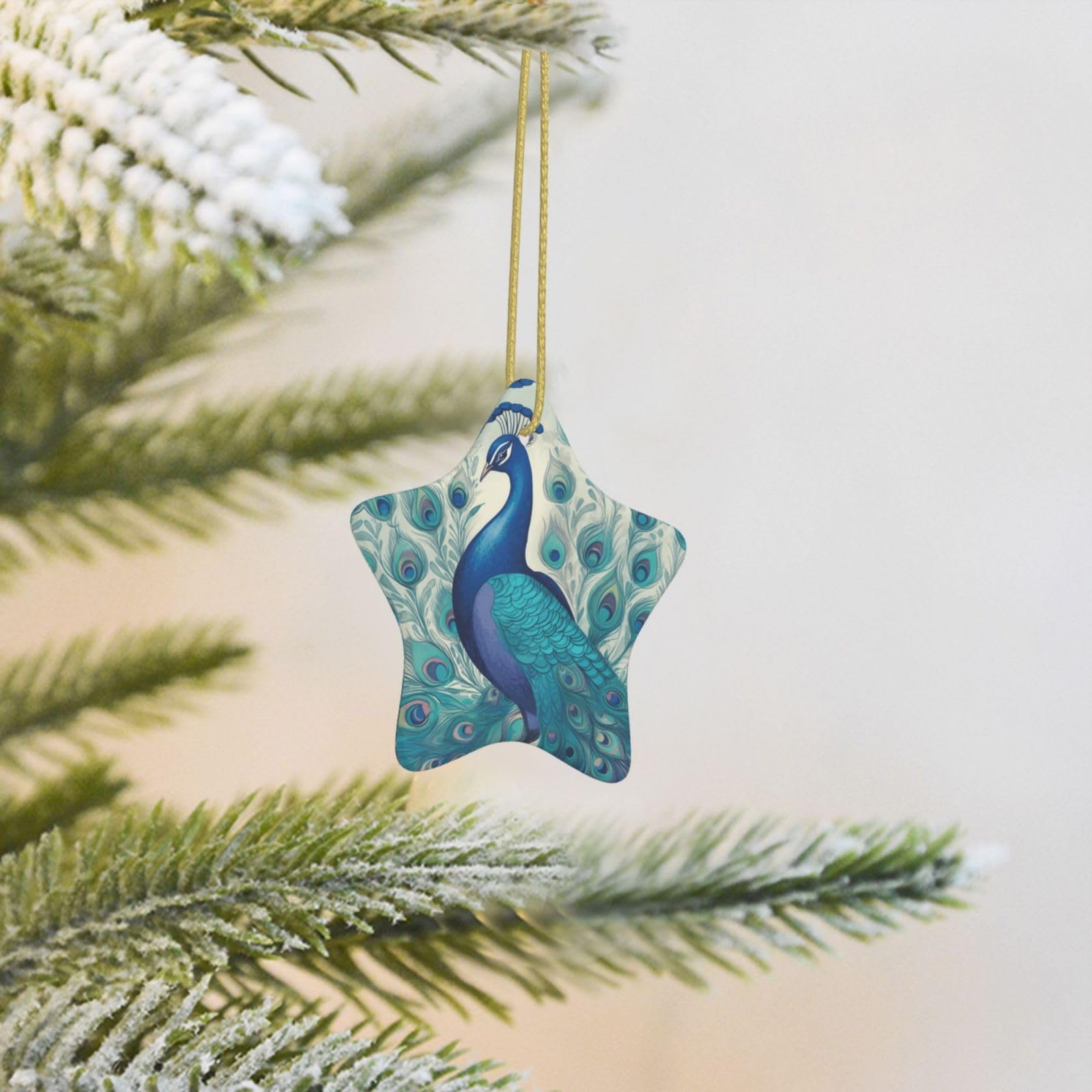 Christmas Tree Decoration Hanging Star Ornament Cute Peacock Ceramic Ornaments Christmas Tree Decorations Star Pendants for Xmas Tree Winter New Year Wedding Party Supplies