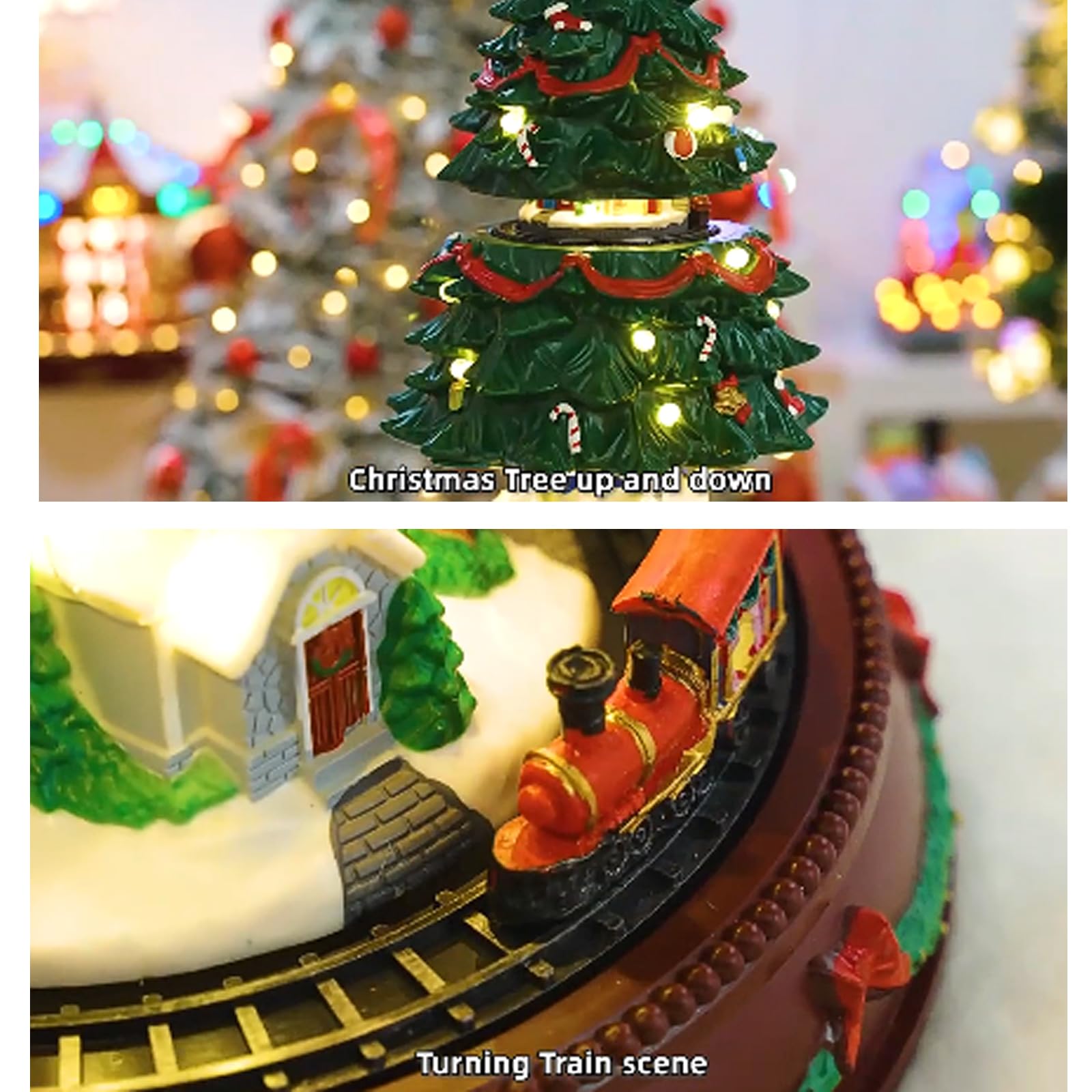 Árbol De Navidad Musical Iluminado De 49 Cm De Altura, Escena De Pueblo, Árbol De Navidad Que Sube Y Baja, Escena De Tren Giratorio, Caja De Música, Decoración Festiva, Añade Encanto Al Ambiente