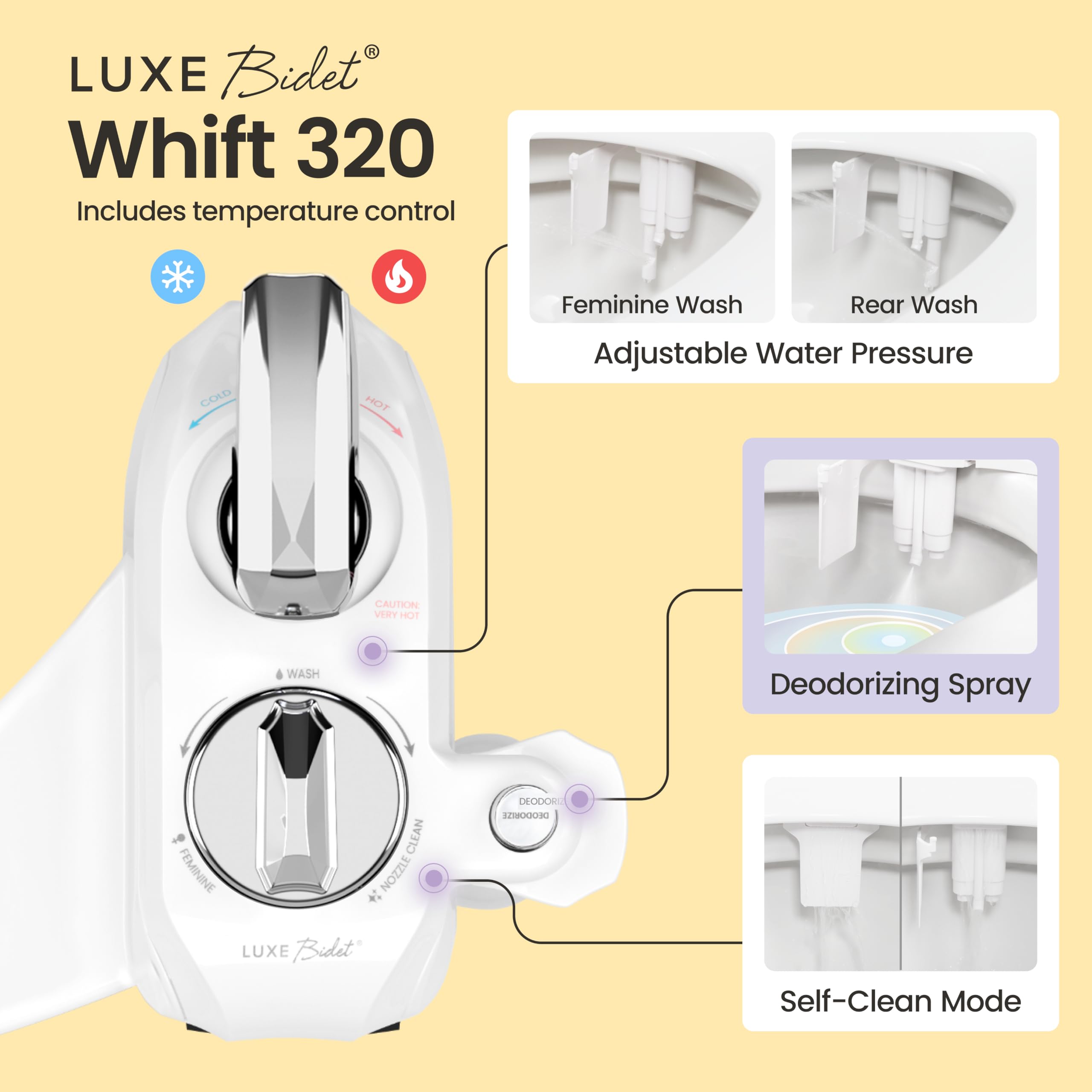 WHIFT 320 Bidet Dual Nozzle Built-In Deodorizing Spray Warm Water Non-Electric Bidet Attachment For Toilet Seat Easy Slide-In — view 4