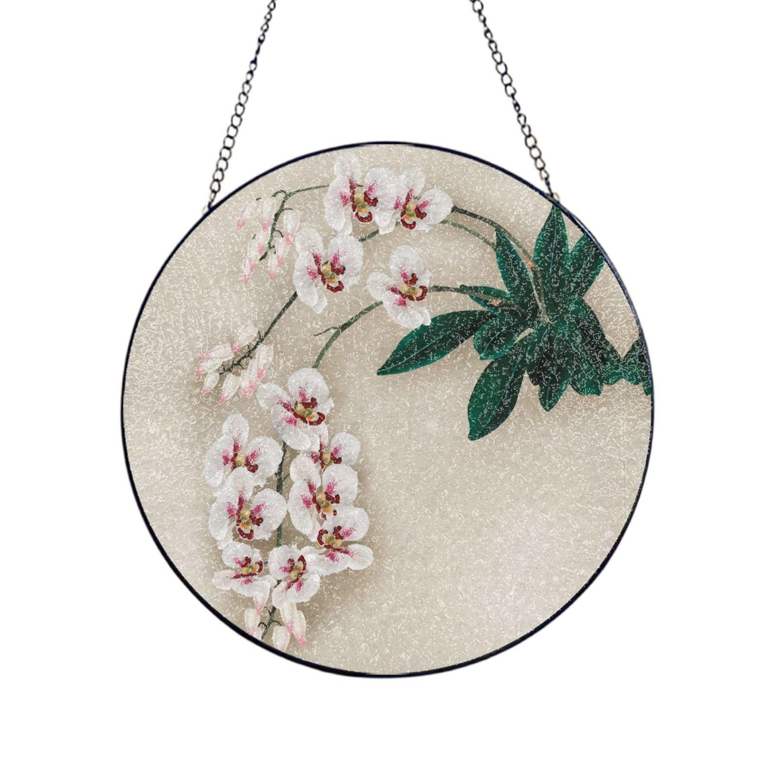 Phayah Bell Orchid Print Glass Window Hanging Sun Catchers Suncatcher Decor For Birthday For Home Garden Porch 10in（25cm）