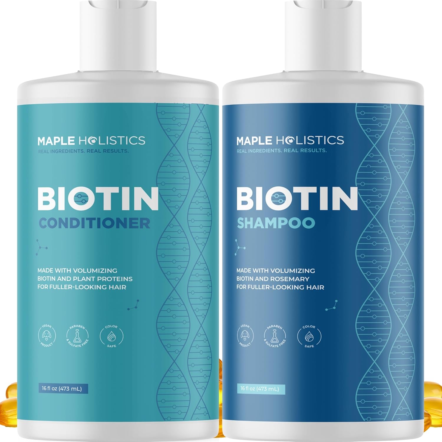 Maple Holistics Volumizing Biotin Shampoo and Conditioner Set – Sulfate Free Biotin Hair Conditioner for Dry Damaged Hair – (16 Fl Oz (Pack of 2))