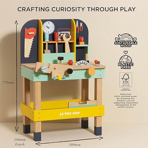 Miniatura 7 de Le Toy Van - Juego de banco de trabajo de juguete de madera | Juego de construcción educativa grande para juegos de rol | Herramientas de madera de
