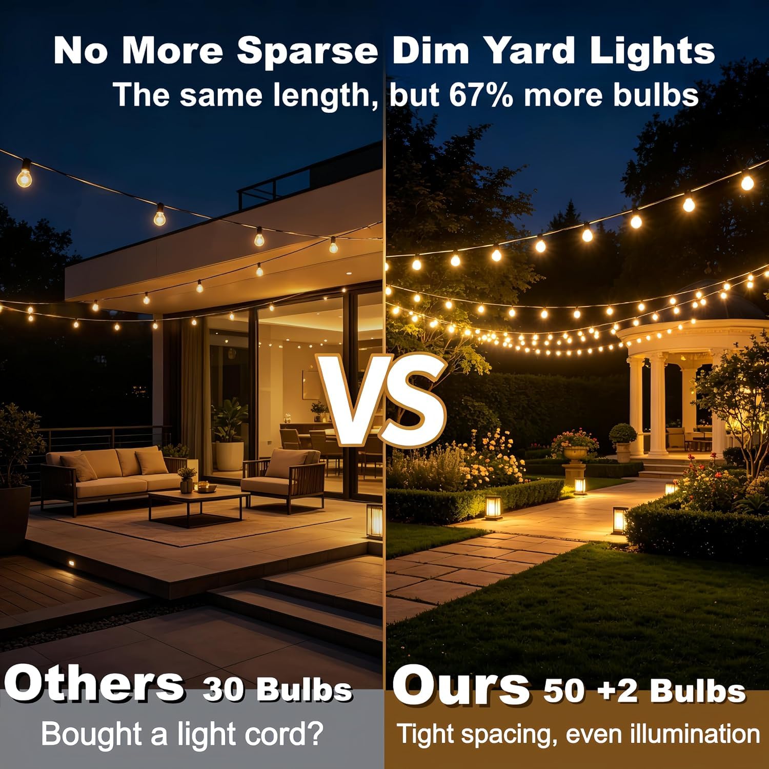 Guirnaldas Luces Exterior Solar 30M, Impermeables Regulable | Luces Exteriores con 50+2 Bombillas Irrompibles, Carga solar o USB, 3 Modos, Ideal para Terrazas, Jardines, Balcones, Fiestas