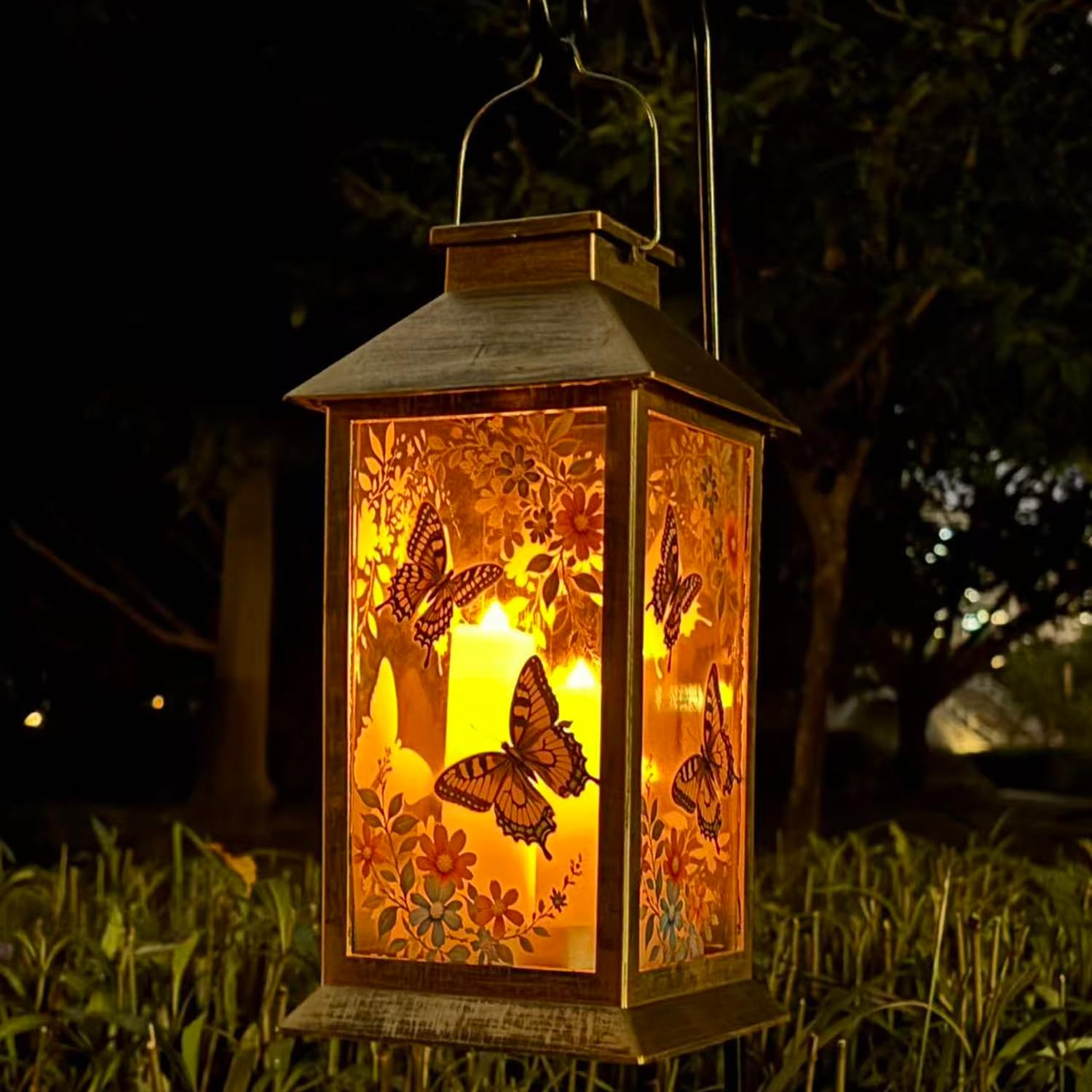 Lanterna solare in PVC 3 LED impermeabile tremolante senza fiamma candele luci cortile giardino decorazione esterna farfalla luci solari regali per mamma nonna Natale