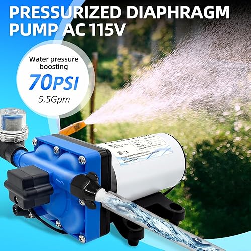 Miniatura 2 de Bomba de diafragma de refuerzo AC 115V, ajustable 5.5GPM 70PSI Bomba de agua bajo demanda, 110 V para jardín, baño, cocina, ideal para transferencia