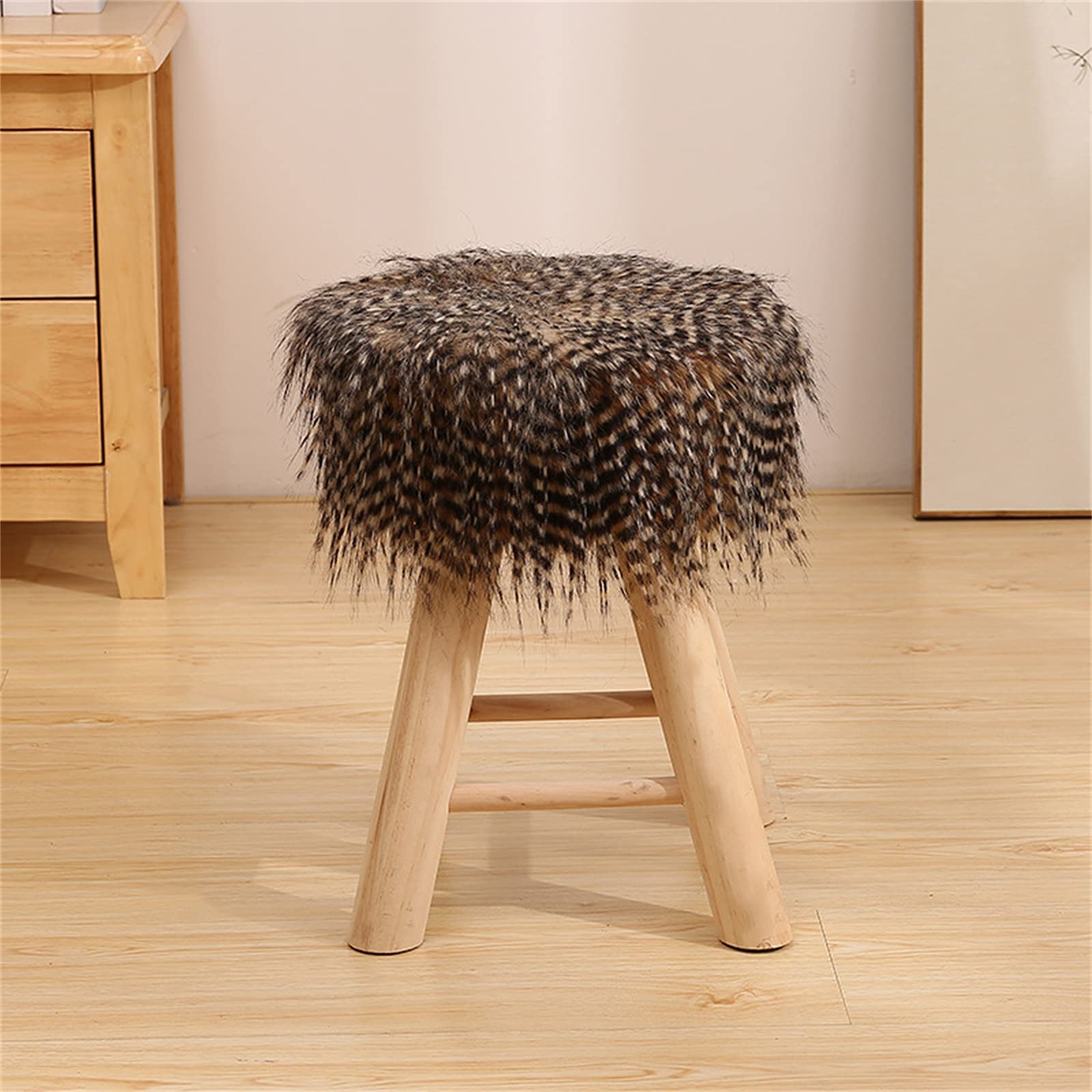 Solid Wood Foot Rest Stool, Plush Fabric Small Shoes Bench Long Fluff Plush Useful Sofa Stool Modern Home Living Room Bedroom Wooden Fashion Seat,White