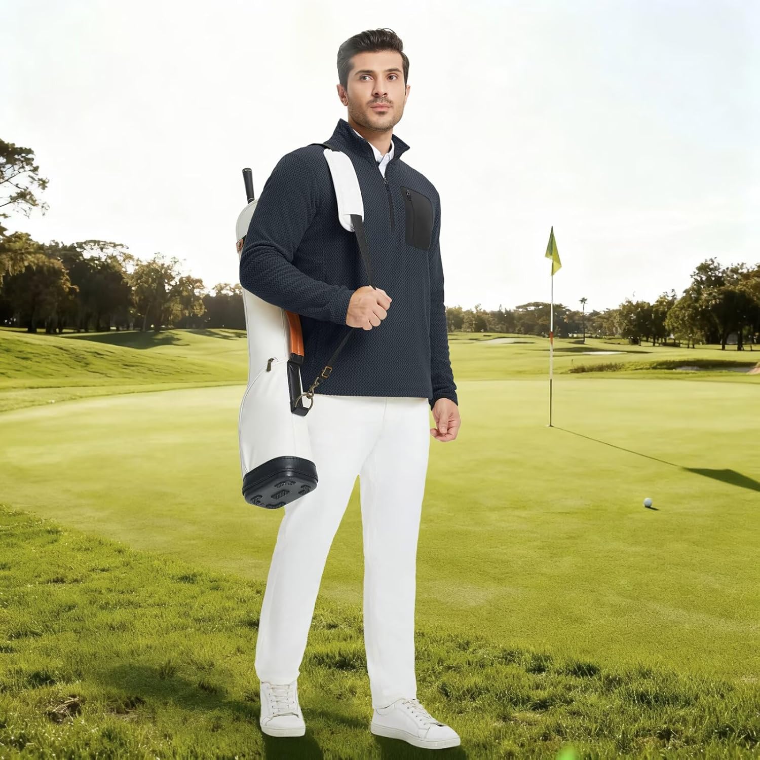 M MAELREG Quarter Zip Pullover Men Midweight Dry Fit Winter Warm Stretchy Golf 1/4 Zip Pullover Mens Sweatshirt with Pocket - Image 3