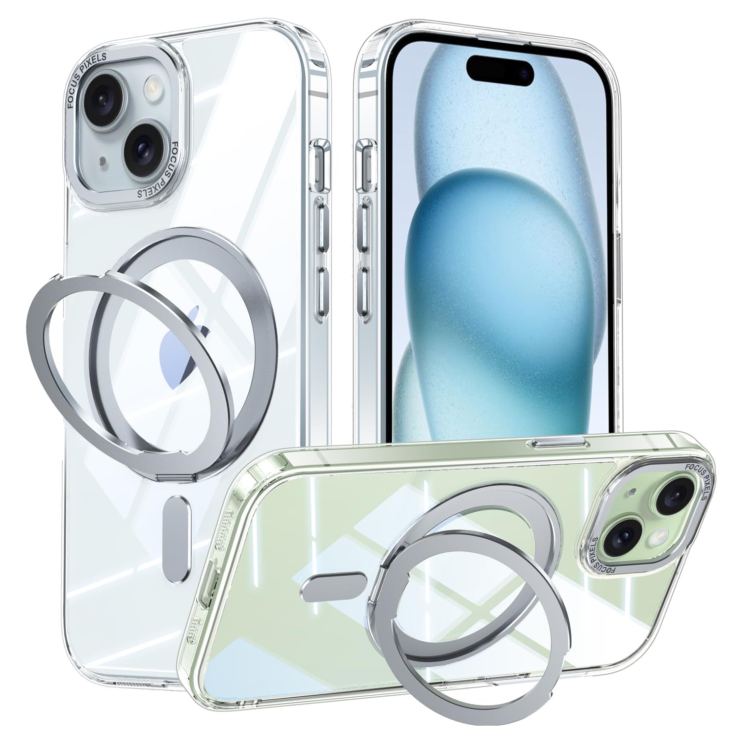 iPhone 14 用 ケース MagSafe対応 アイフォン14 スタンド機能 OURJOY スマホケース 米軍規格取得 耐衝撃 カメラレンズ保護 あいほん14 透明 携帯ケース ワイアレス充電 ストラップホール付き • クリア