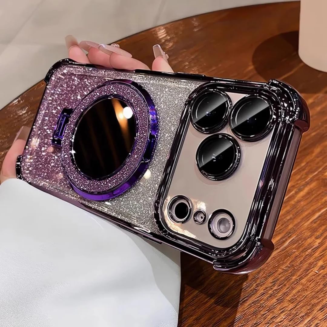 Coque Violette de Luxe pour iPhone 16 Paillettes avec Support Miroir Chic - 7