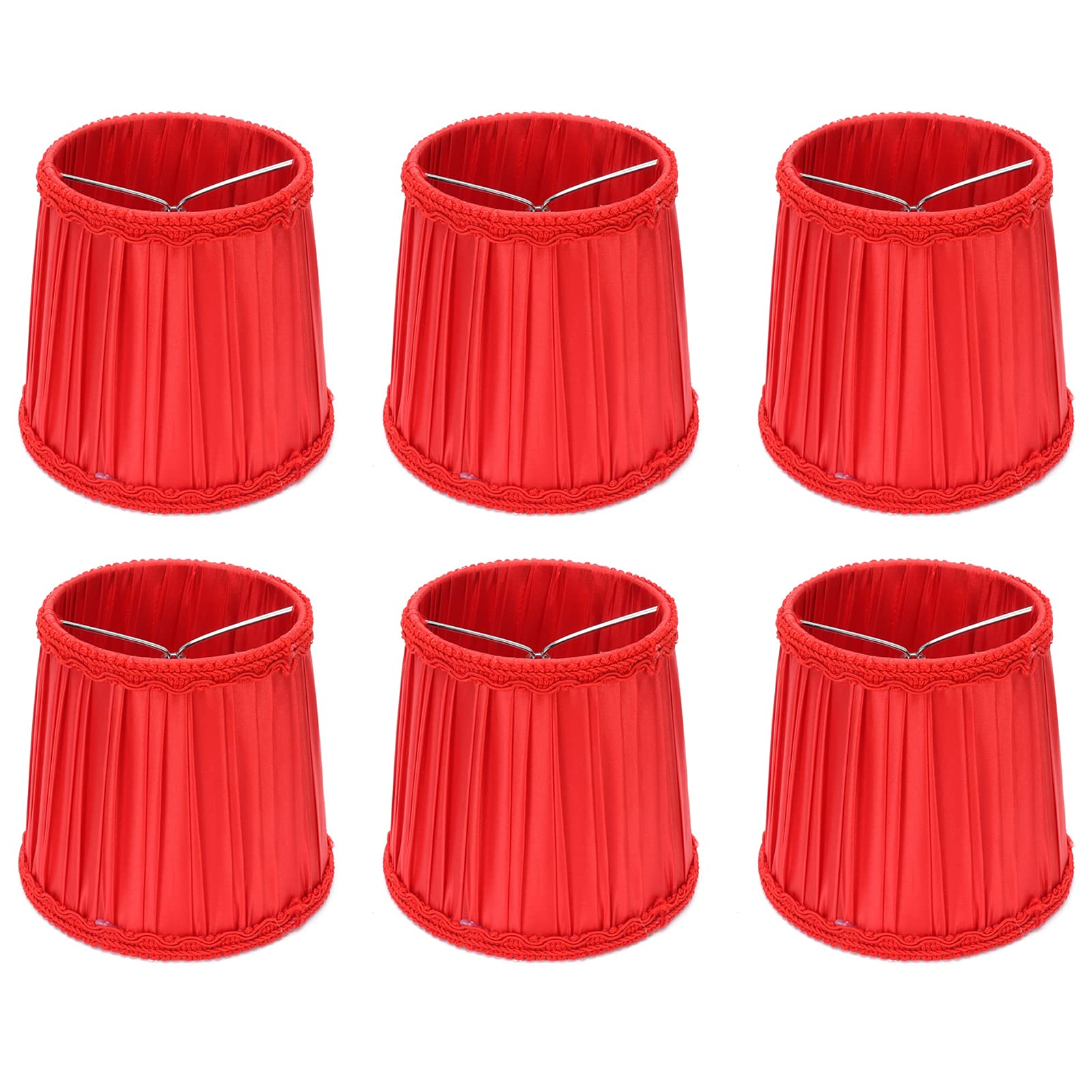 Red Cloth Lamp Shade Clip on Bulb, 6PCS Barrel Cloth Lampshade Modern Lampshade European Fabric Lampshade Small Lamp Shade Chandelier Lamp Shades for Table Lamp