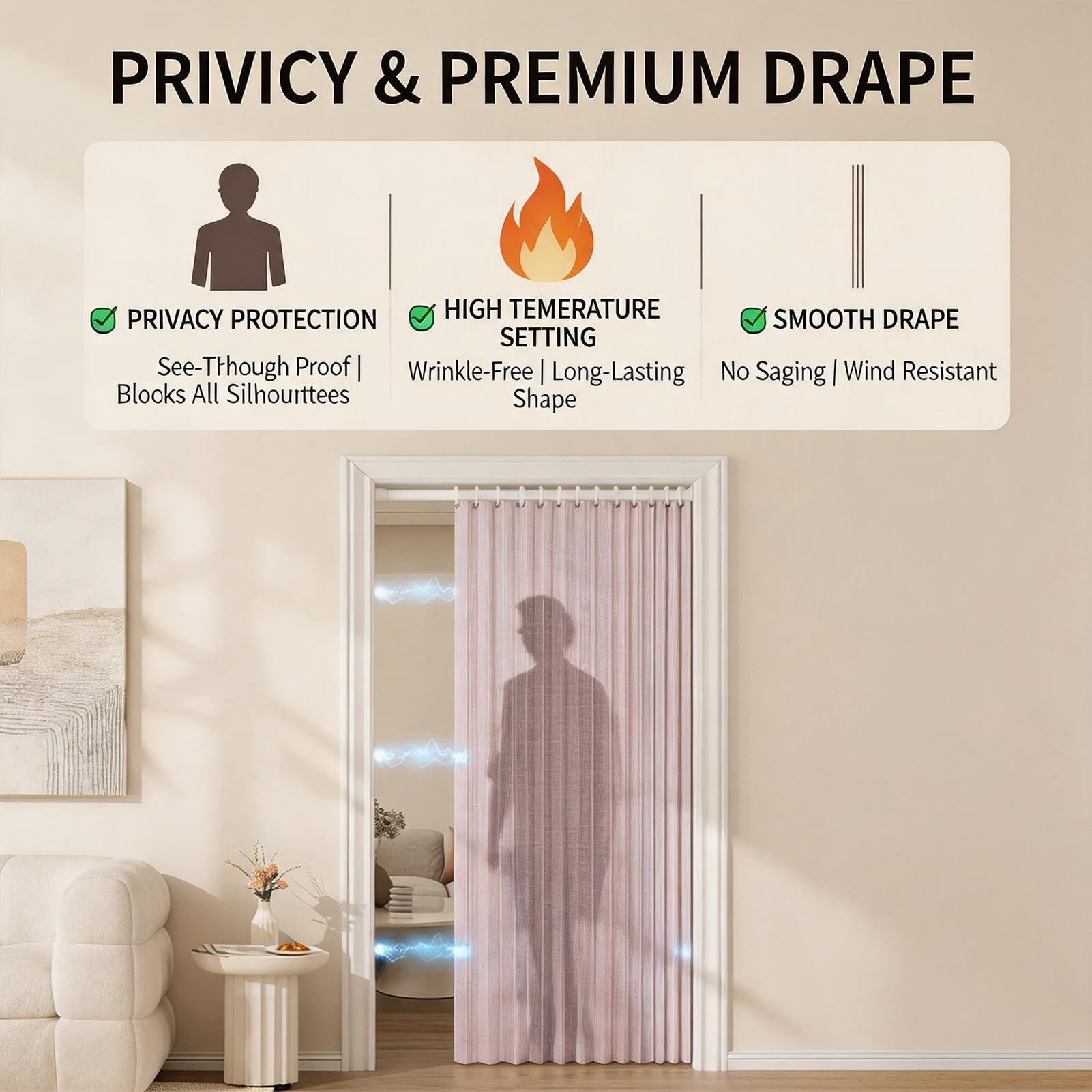 Separador magnético para puertas, cortina opaca sin taladro, para grandes espacios, ideal para sala de estar, dormitorio, baño y más