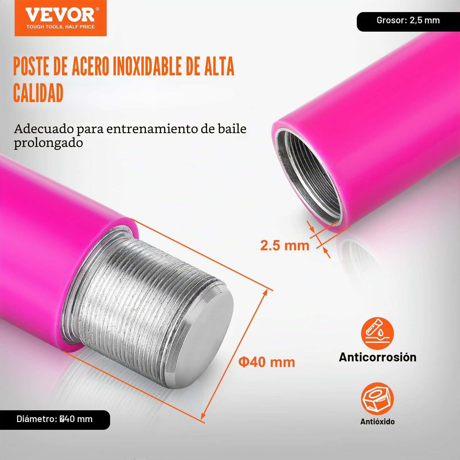 VEVOR Bastón de baile profesional, kit de bastón de baile estático giratorio, poste extraíble portátil, poste de acero inoxidable resistente de 45 mm, poste de fitness ajustable en altura, para