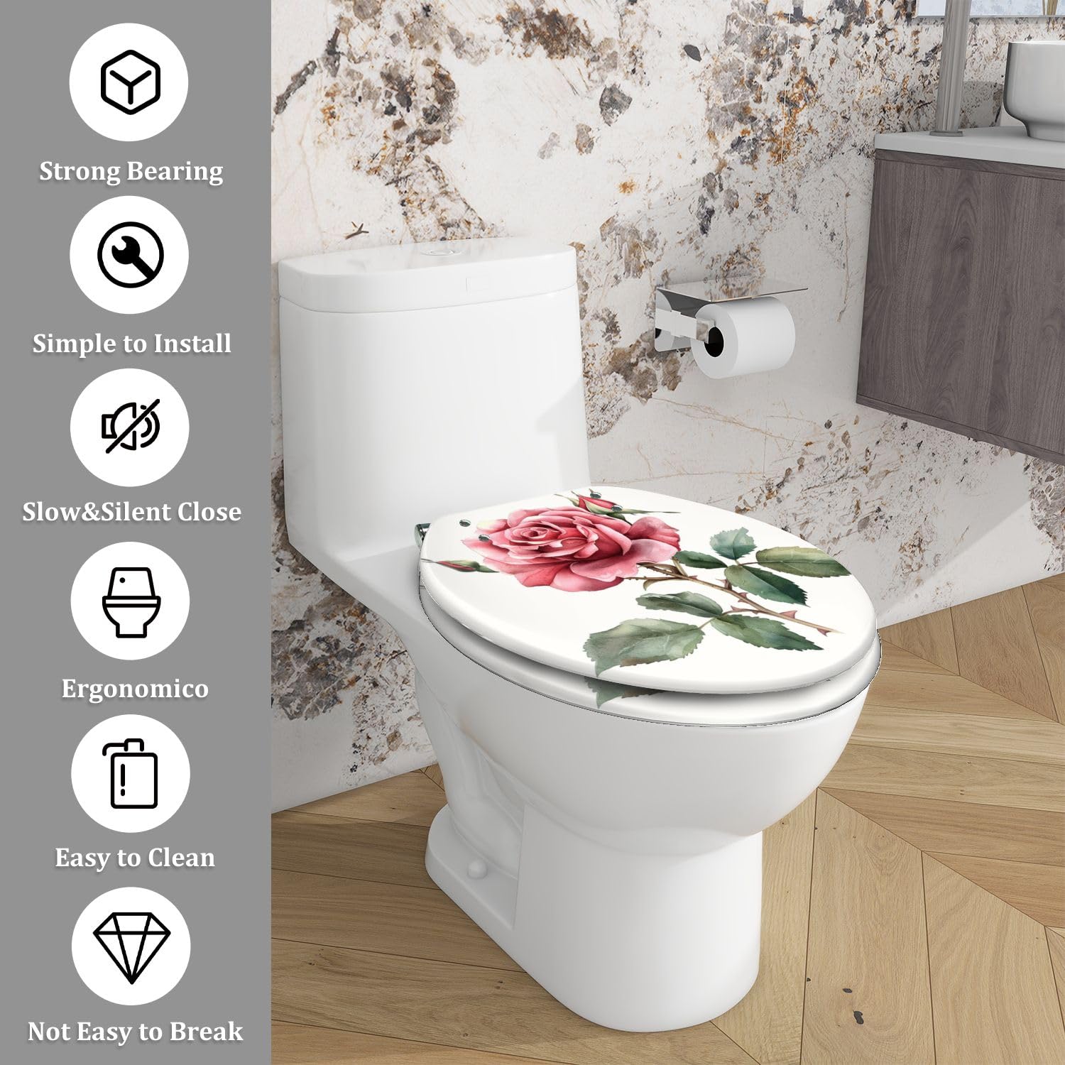 Asiento de inodoro alargado de resina para baño