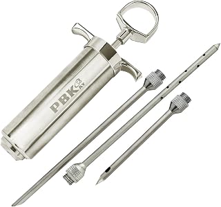 PBKay Heavy Duty 304 Stainless Steel Meat Injector - Marinade Syringe with 3 Needles for Tough Cuts [2025 Upgrade]