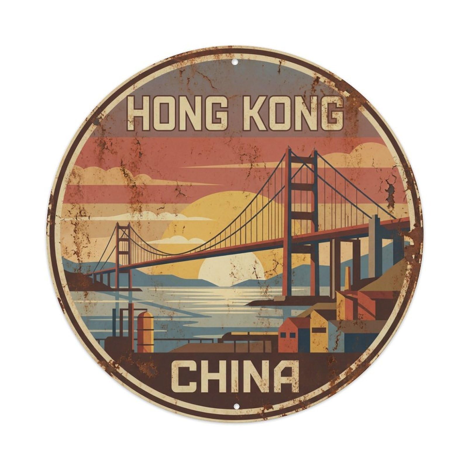 Vintage Travel Hong Kong China Wonder Metal Tin Sign