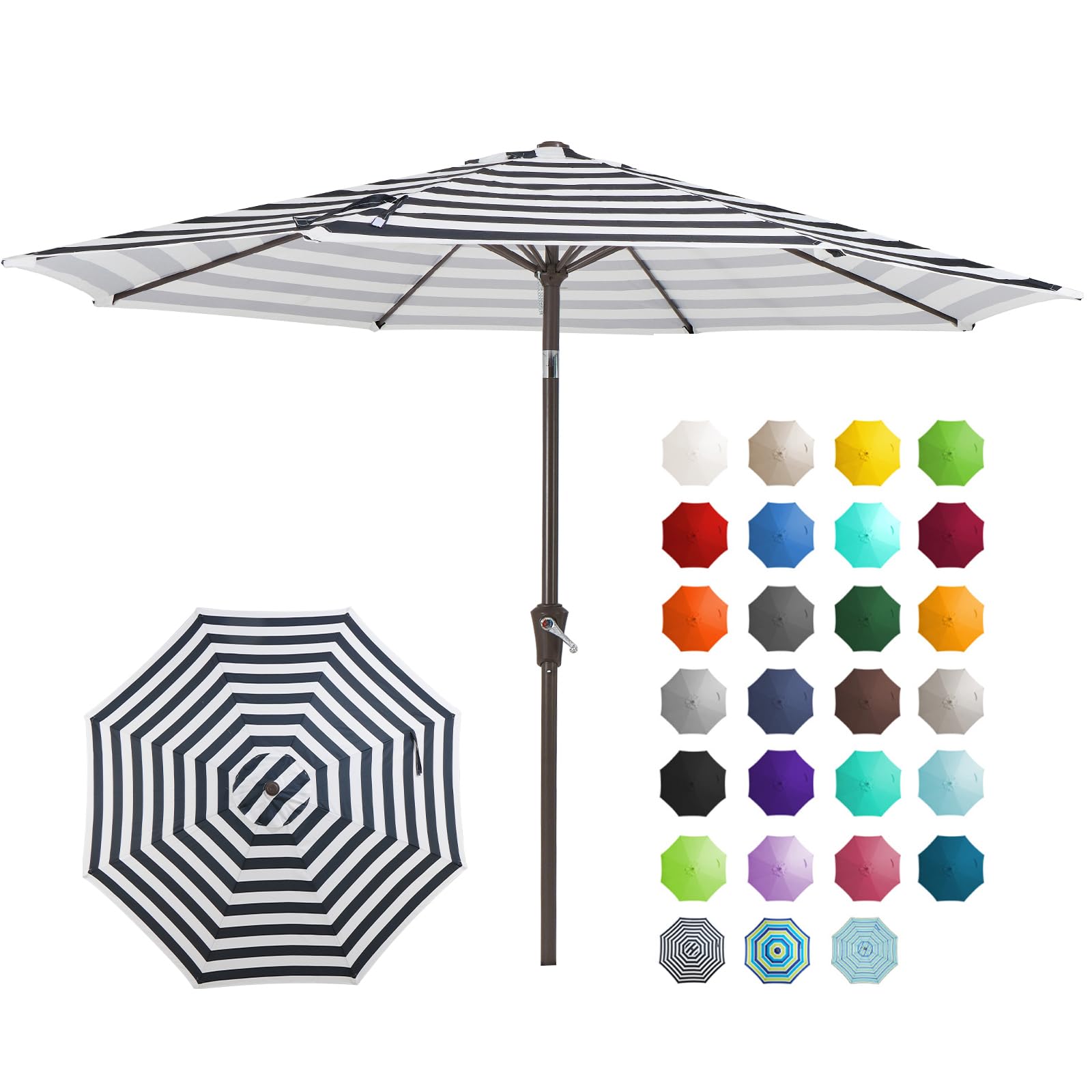 JEAREY 9FT Outdoor Patio Umbrella Outdoor Table Umbrella with Push Button Tilt and Crank, Market Umbrella 8 Sturdy Ribs UV Protection Waterproof for Garden, Deck, Backyard, Pool (Black & White Stripe)