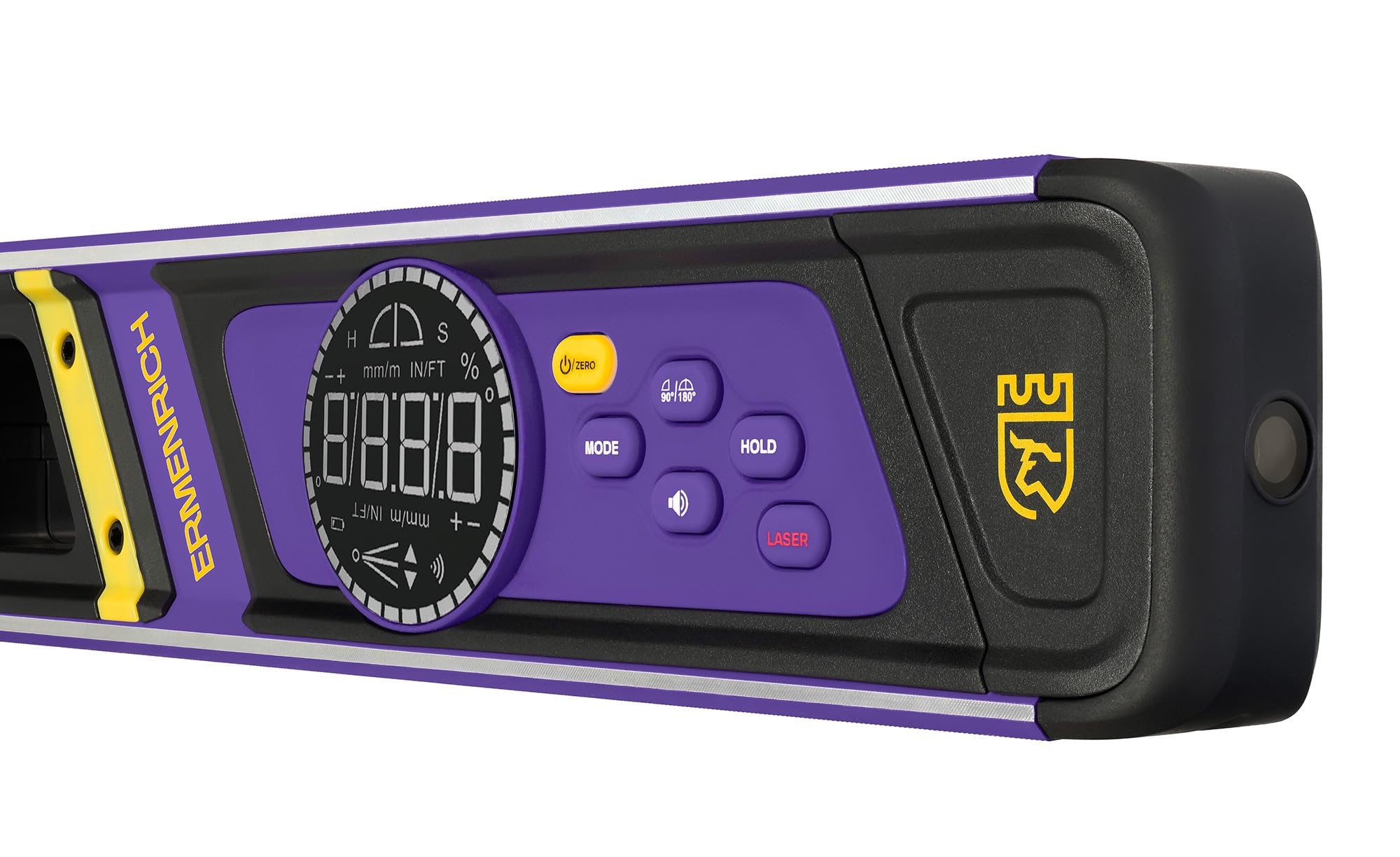 Verk LD25 Cyfrowy Kątomierz Poziomica Laserowa Magnetyczna | Zakres 0–360°, Czujnik Nachylenia z 2 Liniami Lasera, LCD, IP54 Wodoodporny, 2 Baterie, Drewno, Budowa