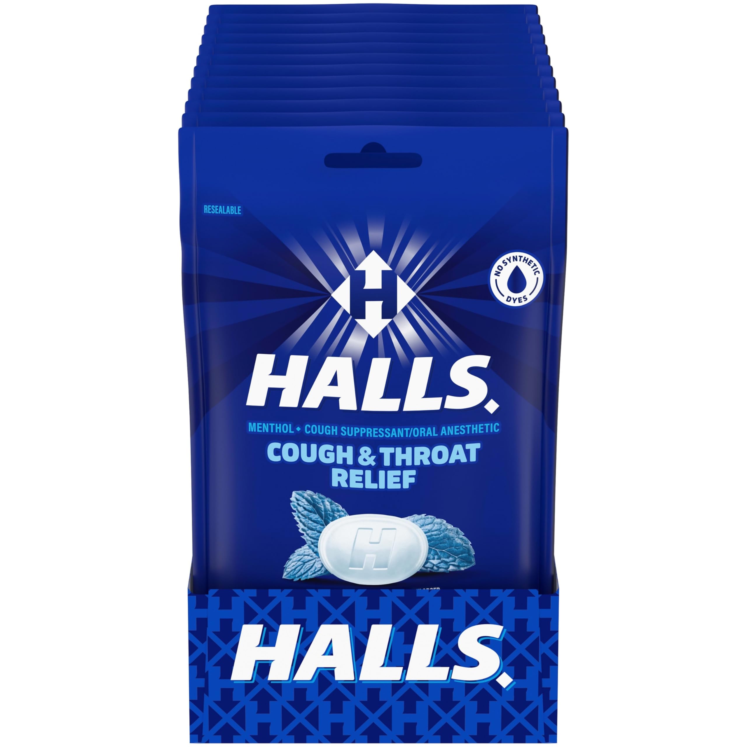 HallsCough and Throat Relief Mentho-Lyptus Cough Drops, 12 Bags of 30 (360 Total Drops)