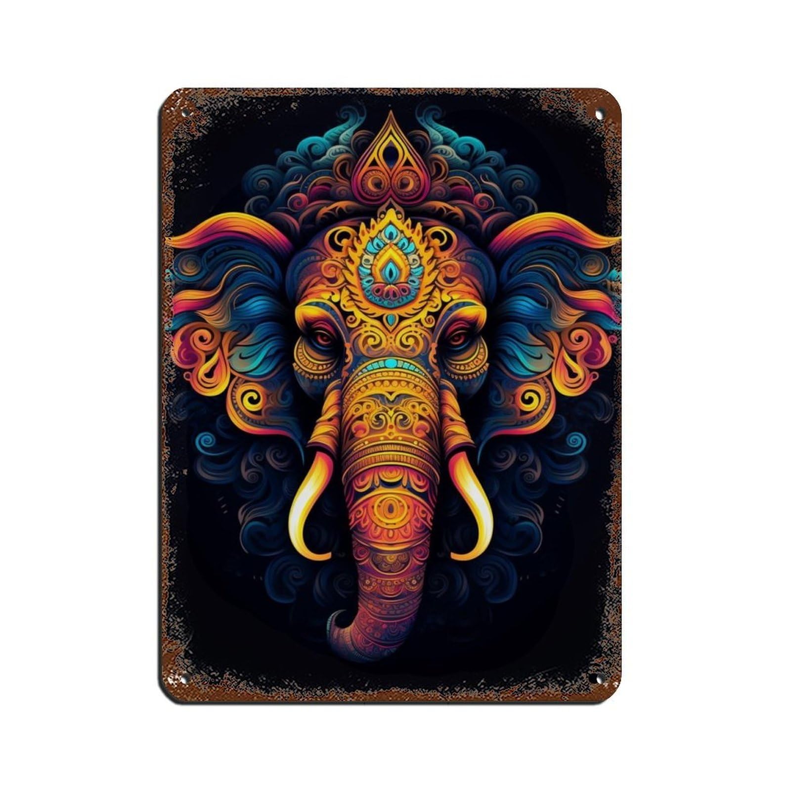 Colorful Ganesh Art Retro Poster Metal Tin Sign Chic Art Retro Iron Painting Bar People Cave Cafe Family Garage Poster Wall Decoration 12x16inch(30x40cm)