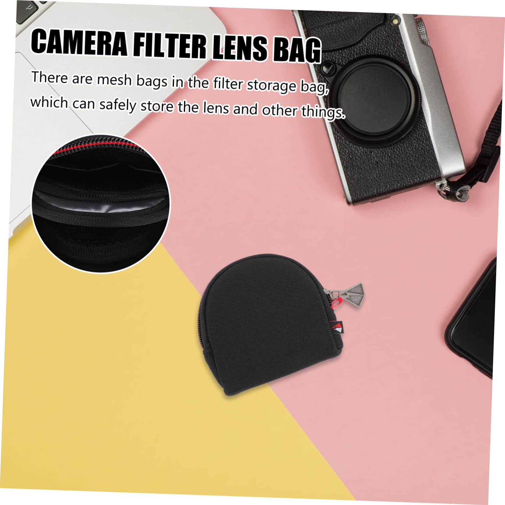 Étui Rond Léger et Pliable pour Filtre D'appareil Photo en Néoprène Plusieurs Styles Poches en Tissu Maillé pour Ranger Les Petits Accessoires Un Paquet Photo