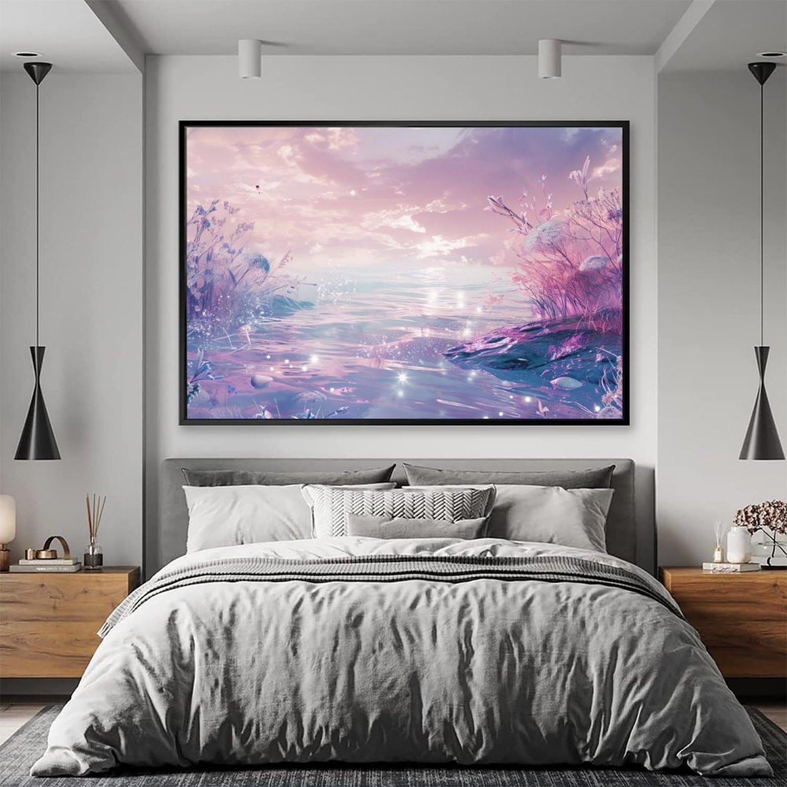 Amazon.co.jp: 絵画 ピンクの空の下で輝く海水インテリア 絵画