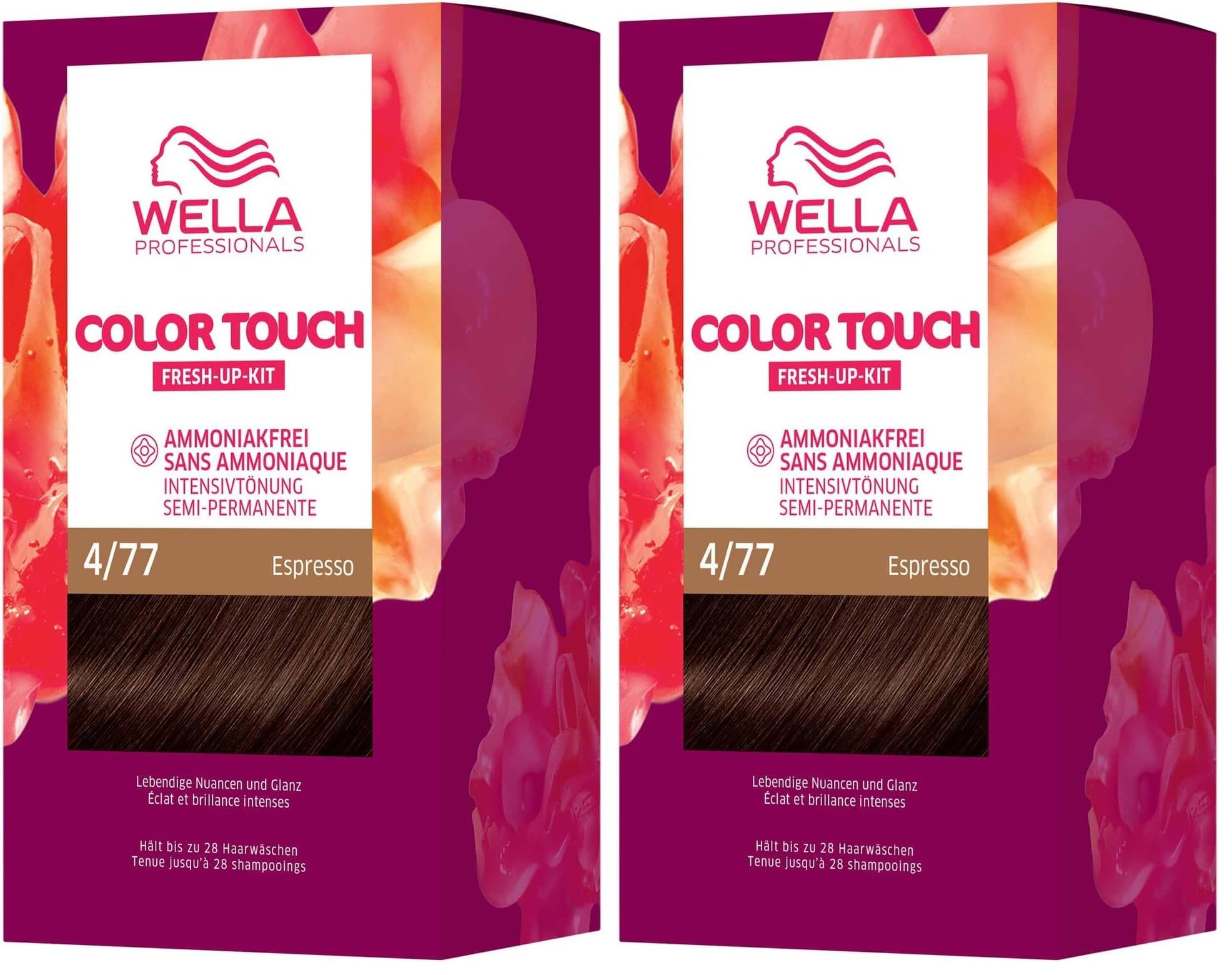 Wella Professionals Color Touch demi-permanente Haarfarbe ohne Ammoniak – Haarfärbemittel mit bis zu 50% Grauhaar-Abdeckung – Ansatz-Kit inkl. Haarmaske – 4/77 Espresso (130 ml) (Packung mit 2)