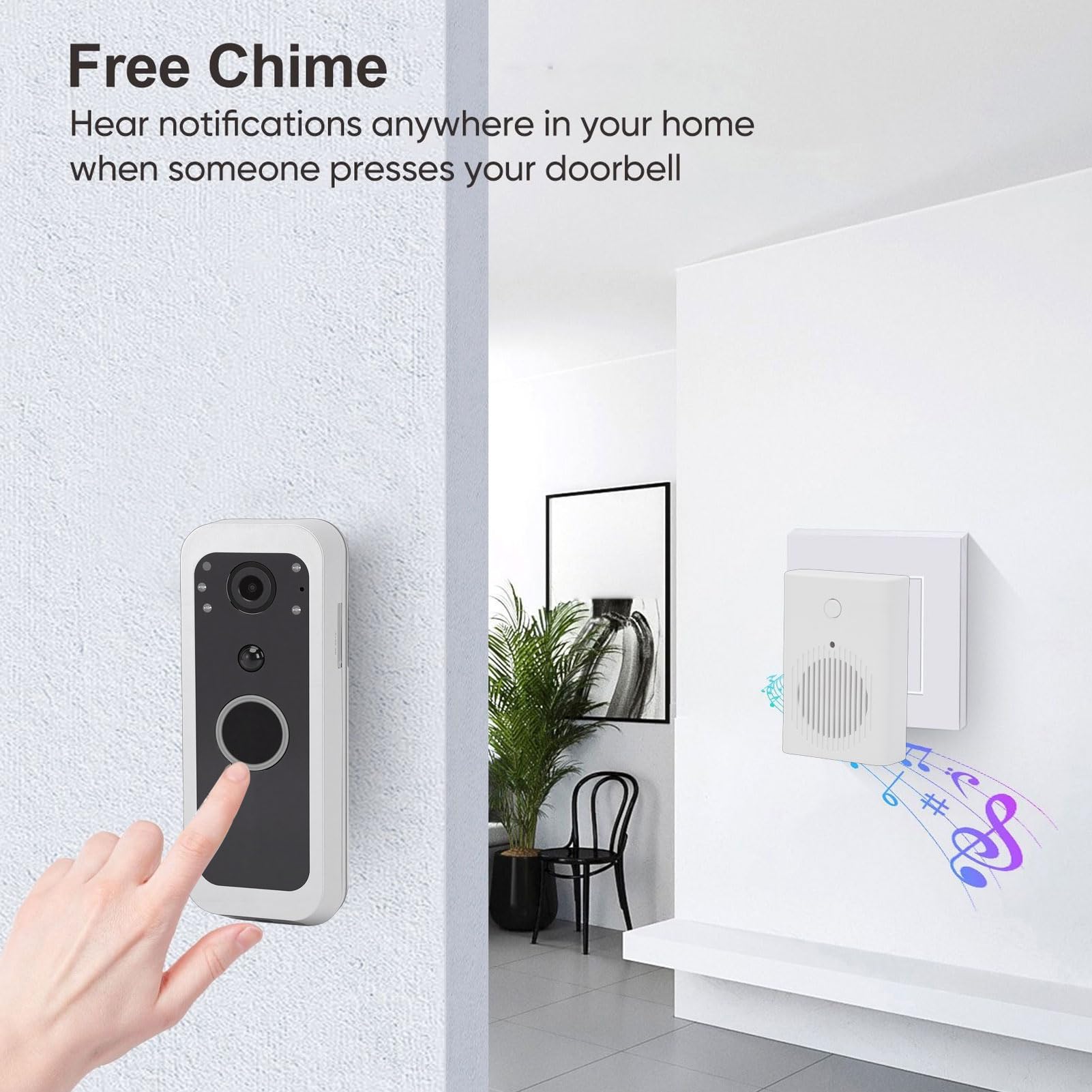 Timbre con Video WiFi, Cámara De Doble Lente HD 1080P con Detección De Movimiento y Comunicación Bidireccional Timbre Inteligente Resistente Al Agua IP65 para Hogar