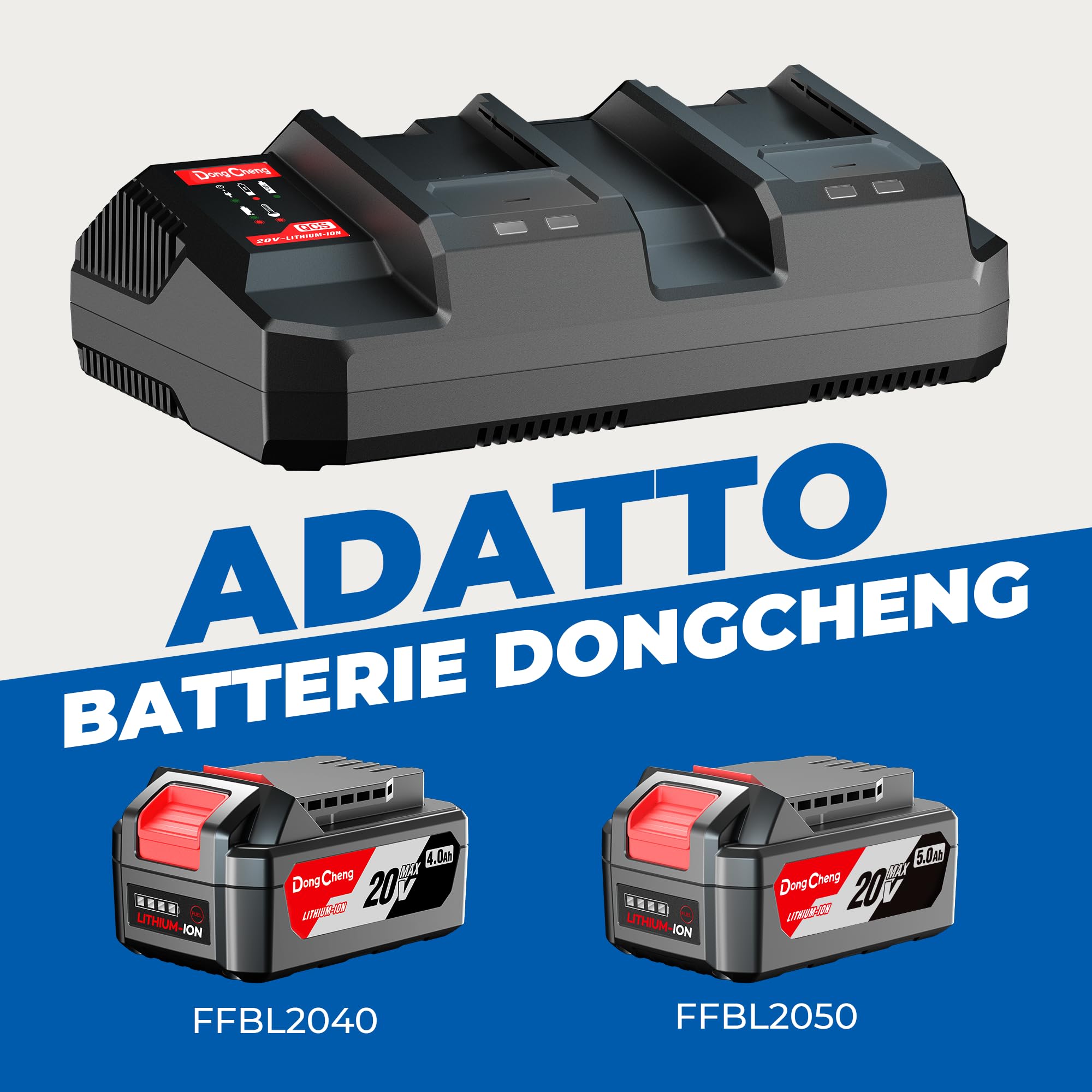 Dongcheng FFCL2040-2 - Caricatore doppio a batteria agli ioni di litio da 18 V (40 V MAX)