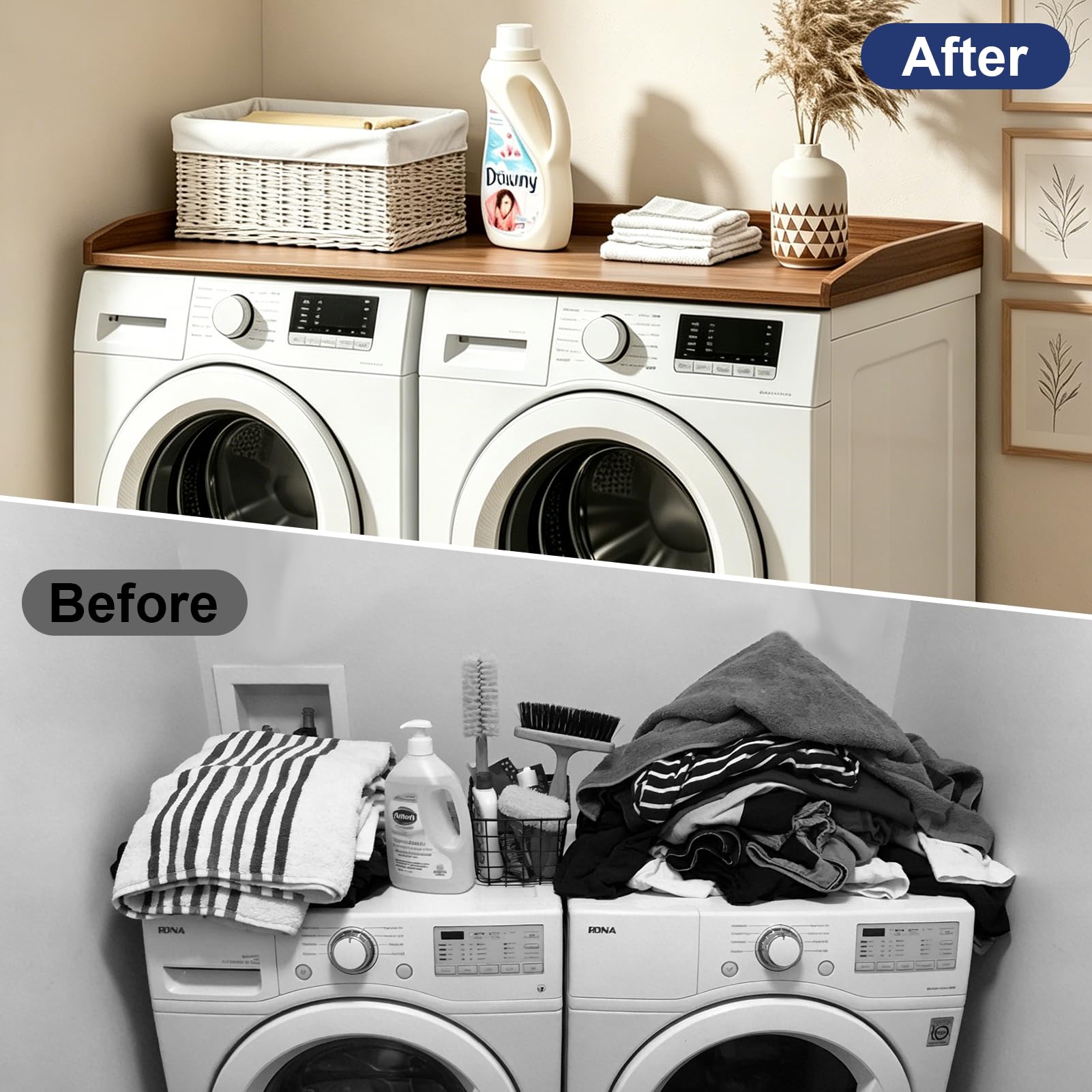 Encimera Lavadora y Secadora 120x60, Encimera Lavadora Madera, Washer Dryer Countertop, Impermeable, Resistente a los Arañazos, Instalación Rápida para Lavadora y Secadora, Hasta 50 kg (Nogal)