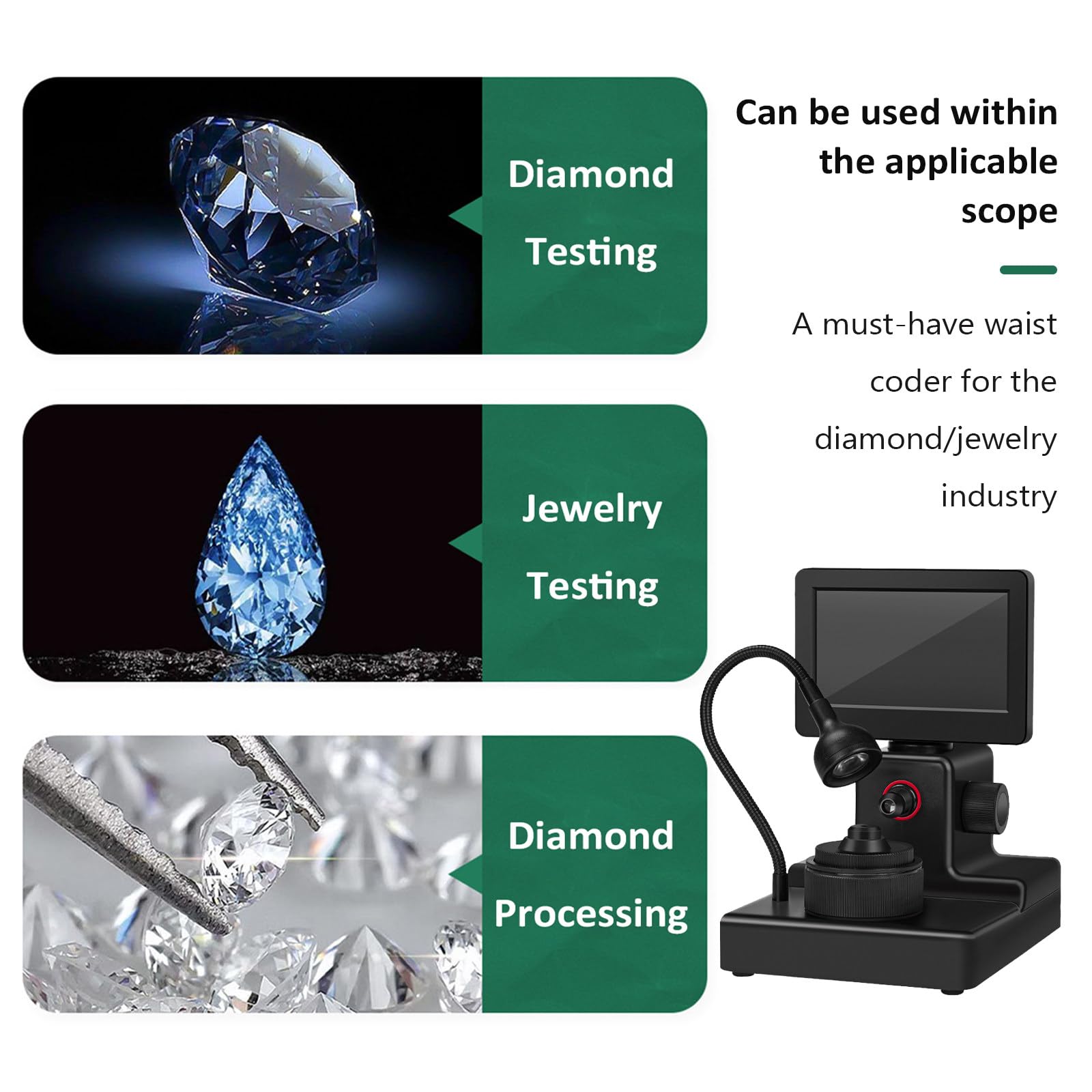 Microscopio Digitale da 4,3'' per Adulti, visualizzatore Digitale di Diamanti con luci a LED, ingrandimento 50-1500X, identificazione accurata, per visualizzatore di iscrizioni di Diamanti
