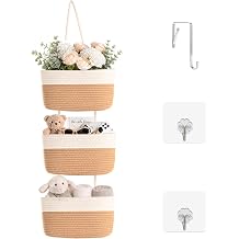 ICERZCZ Hanging Baskets for Organizing 3-Tier Wall Basket Khaki & Off White | Over the Door Decorative Storage Organizer, Nursery Decor Organization, Baskets for Entryway Playroom Bathroom Closet