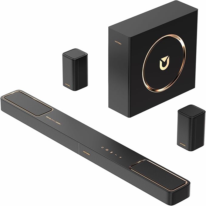 ULTIMEA 5.1.2ch Sound Bar with Dolby Atmos, Surround Sound System for TV with 2 Surround Speakers, Sound Bar for Smart TV, Soundbar with Subwoofer for Home Theater, BT 5.4, HDMI eARC, Skywave F40