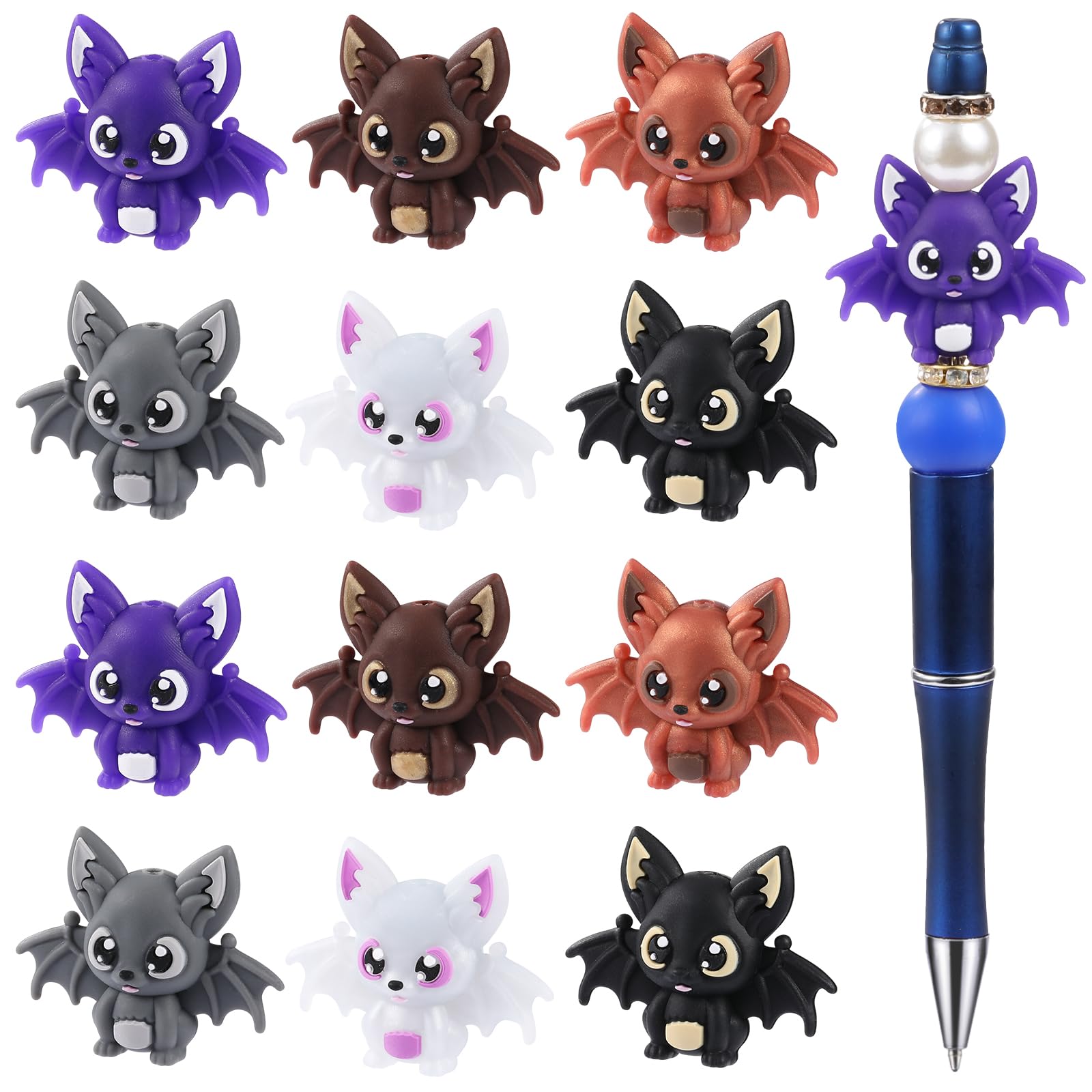 HUAAPLEVLA 3D Animal Silicone Beads for Keychain Making, Bat, 12 Pcs